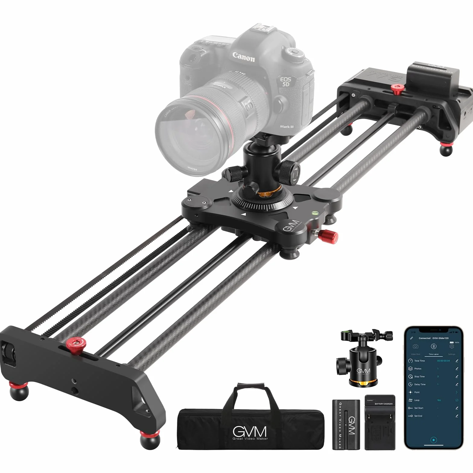 GVM motorizzato Camera Slider, 31 "senza fili in fibra di carbonio Dolly Rail Camera Slider con controllo APP, motorizzato Time Lapse e video Shot Follow Focus Shot e 120 gradi di ripresa panoramica