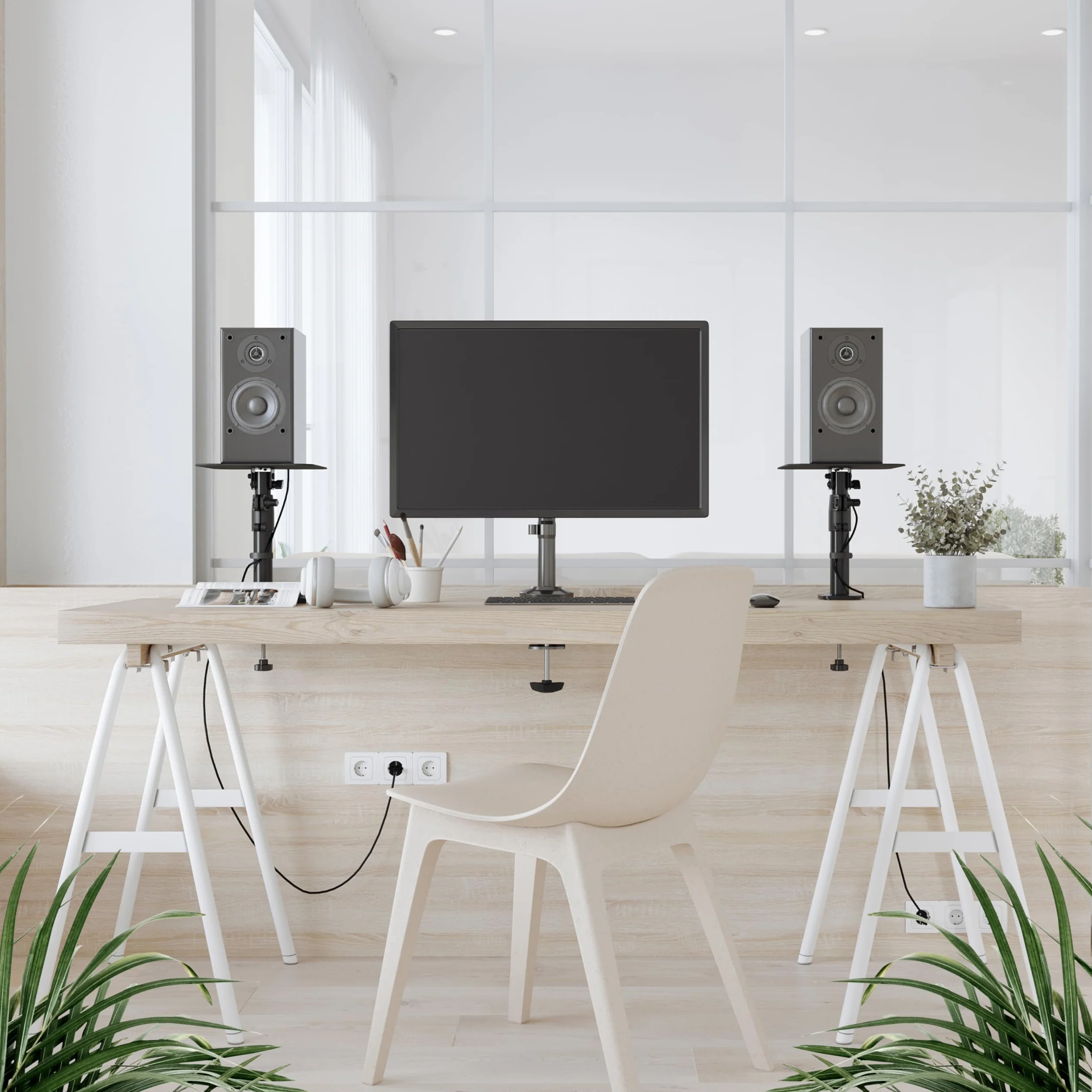 RICOO Supporti da Tavolo per Casse Universale LH069-C Supporto Altoparlanti Nero per Home Cinema PC e Studio Inclinabile +/-15° Carico fino a 15 kg Set da 2, Nero