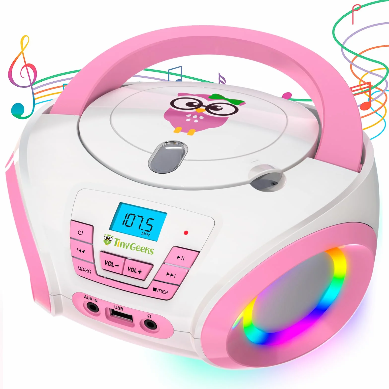 TinyGeeks Tunes CD PLAYER BAMBINI - NUOVO - Radio FM - Batterie incluse - LETTORE CD BAMBINI con altoparlanti - Regalo perfetto - Rosa