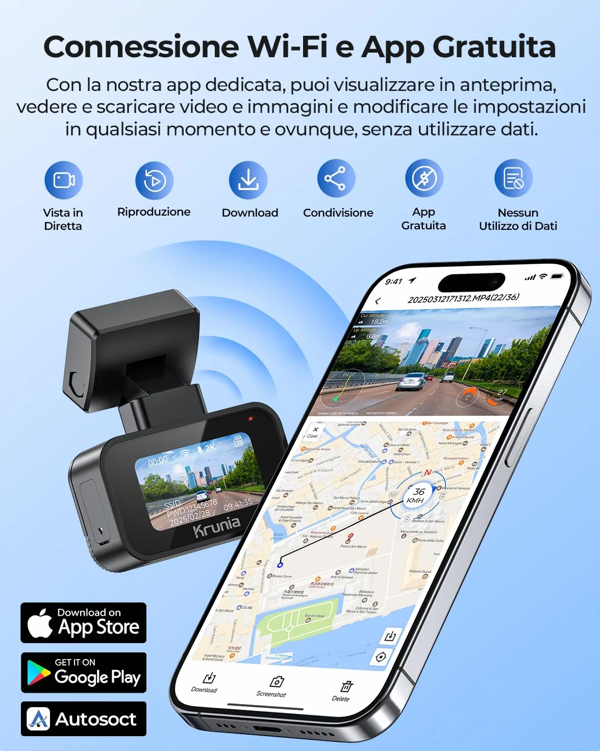 2K Wi-Fi Mini Dash Cam Auto, Telecamera con App, Compatibile con CPL e GPS Esterni, Supporti Magnetici, Visione Notturna WDR, Sorveglianza Parcheggio 24h, Supercondensatore, Angolo 170°