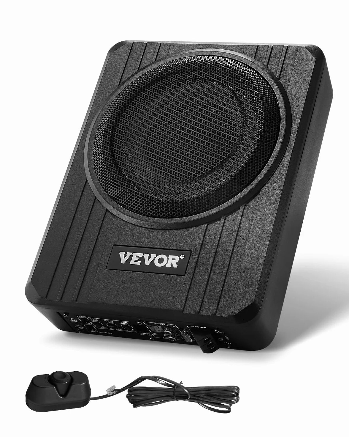 VEVOR Subwoofer per Auto Sotto Sedile, Subwoofer Auto Sottile Sistema Audio a Basso Profilo, Audio con Amplificatore integrato, Ingresso Livello Alto Basso Regolatore del Volume 203 mm e 400W