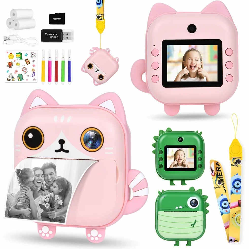 Ainiv Macchina Fotografica Istantanea per Bambini,1080P HD Digitale Fotocamera Instant Print, 2.4 Pollici con Selfies+32GB SD Scheda+3 Rotoli di Carta da Stampa,Regali per Ragazze Ragazzi da 3-12 Anni