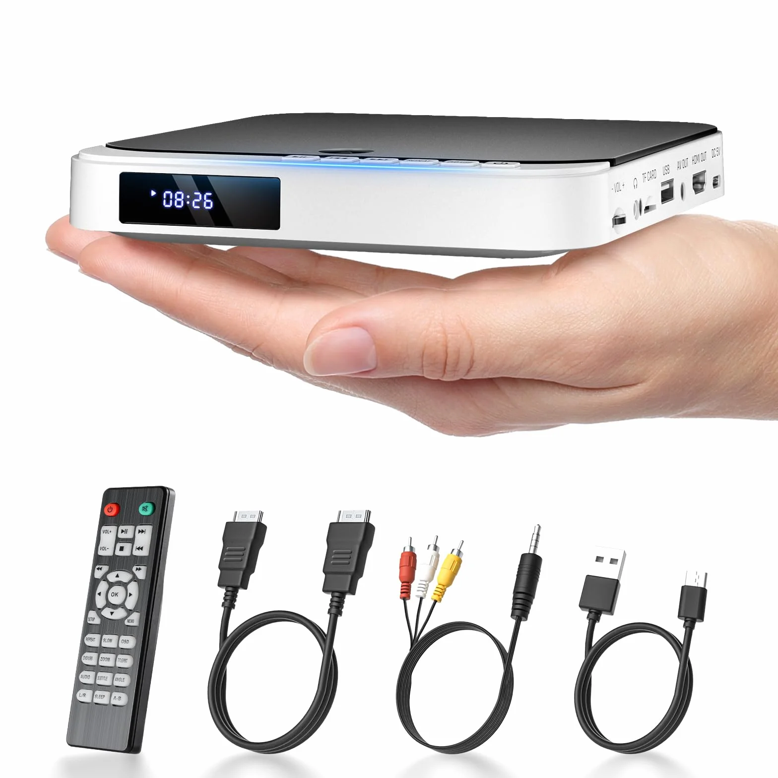Desobry Mini lettore DVD per TV, piccolo lettore DVD HDMI per tutte le regioni, memoria punto di interruzione (MD115W-04DE)