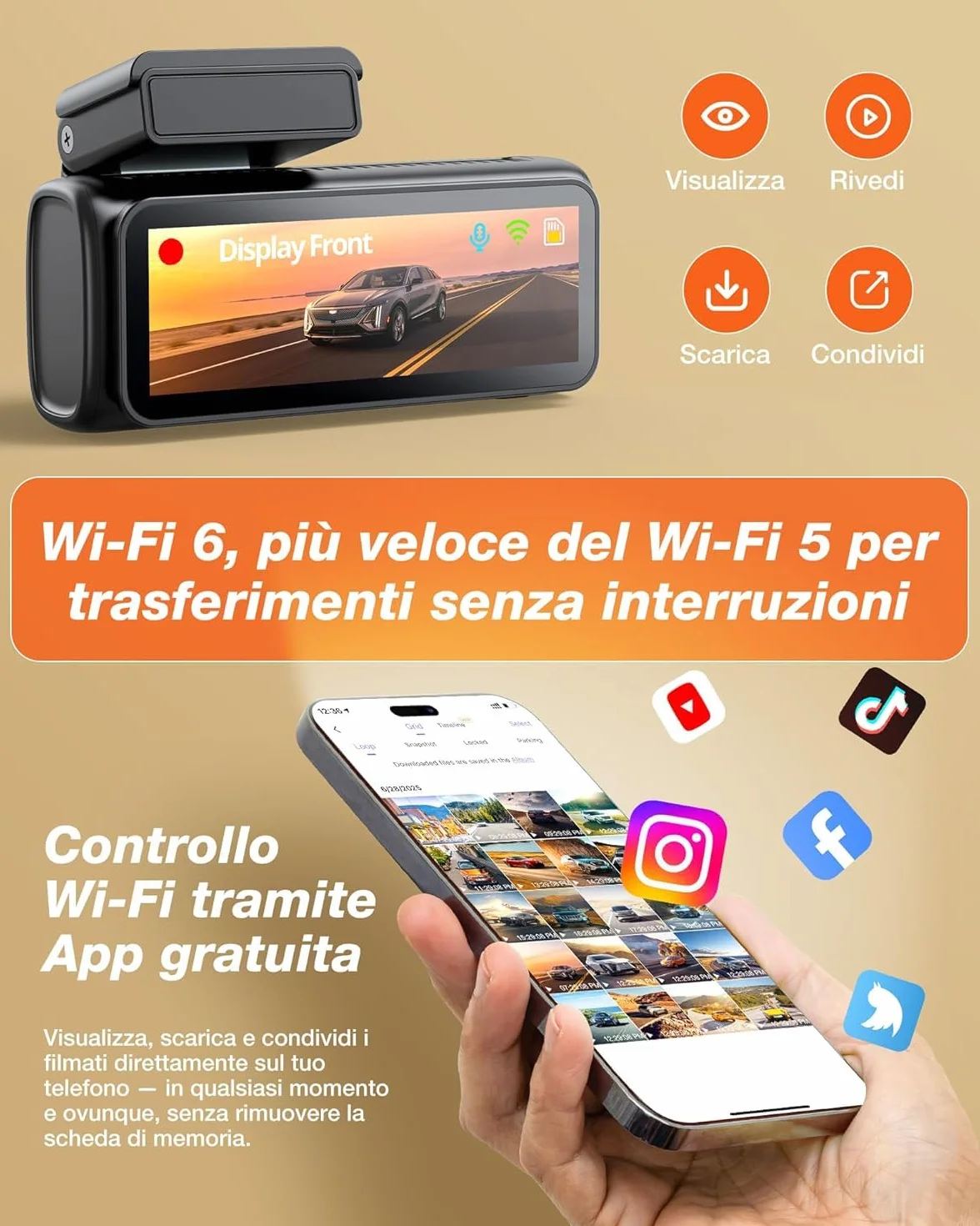iZEEKER 4K Dash Cam Auto, WiFi 6 Dashcam Auto con Scheda SD 32G, Doppia Dash Cam 4K+1080P, Display IPS da 2,99", APP, Visione Notturna, Sensore G, Registrazione in Loop, Modalità Parcheggio 24H