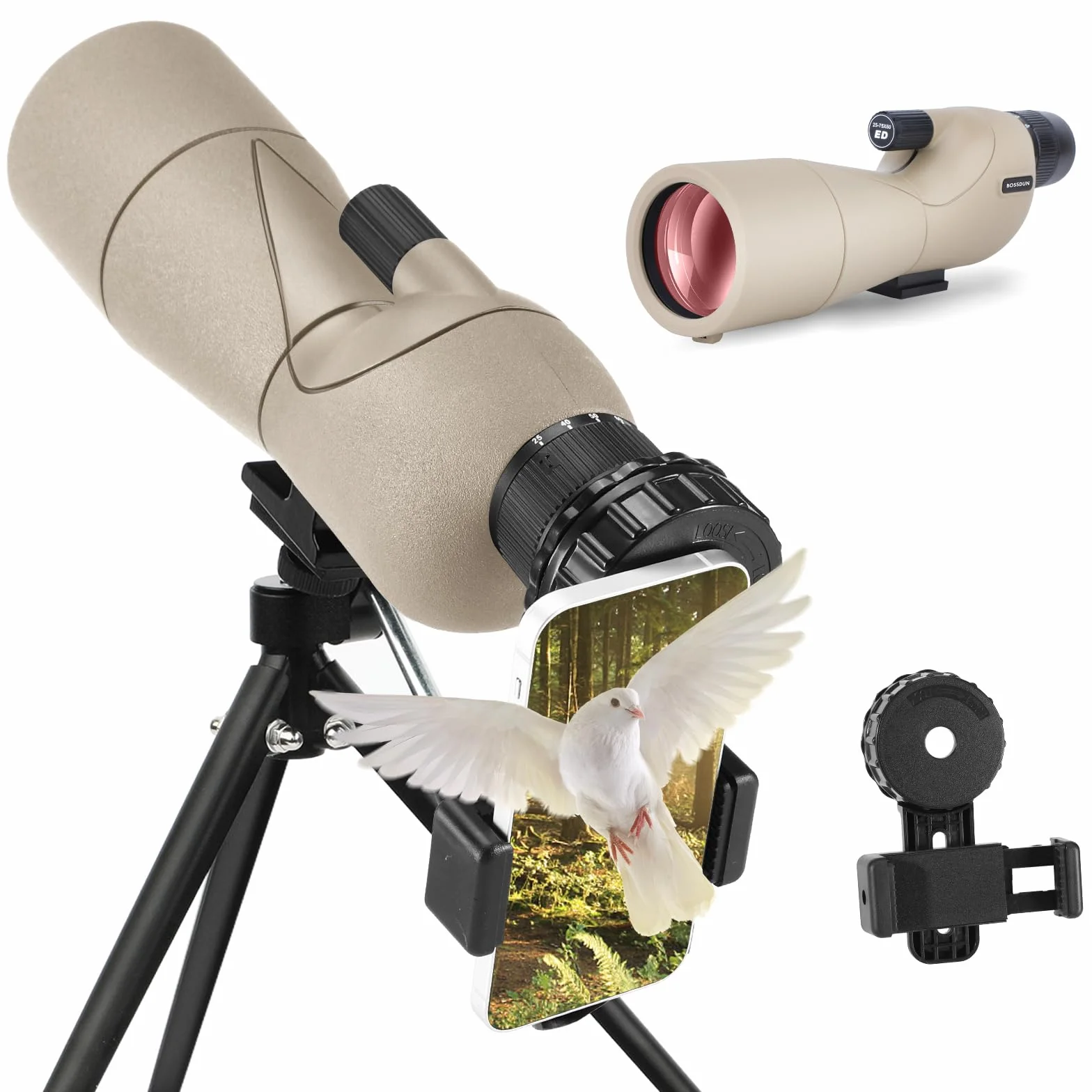 Cannocchiale, cannocchiale da caccia per il tiro al bersaglio, telescopio impermeabile con treppiede con prisma BAK4, adattatore per telefono, borsa per il trasporto (60H)