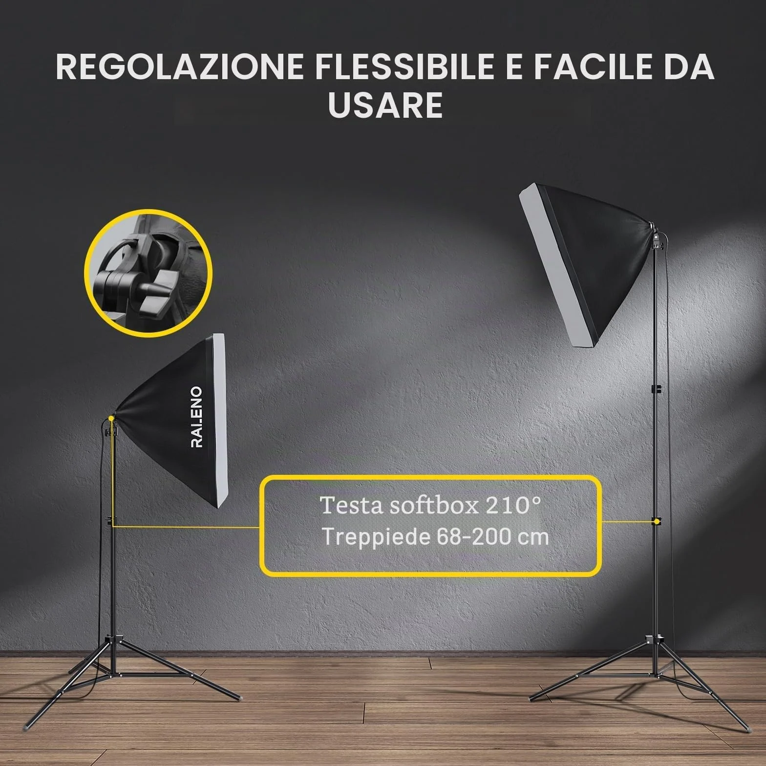 RALENO Softbox 2 x 50W LED Softbox Set per Studio Fotografico, 2 x 50x50 cm, Luce Fotografica con Lampadina da 5500K e Treppiedi, Lampada Fotografica per Ritratti