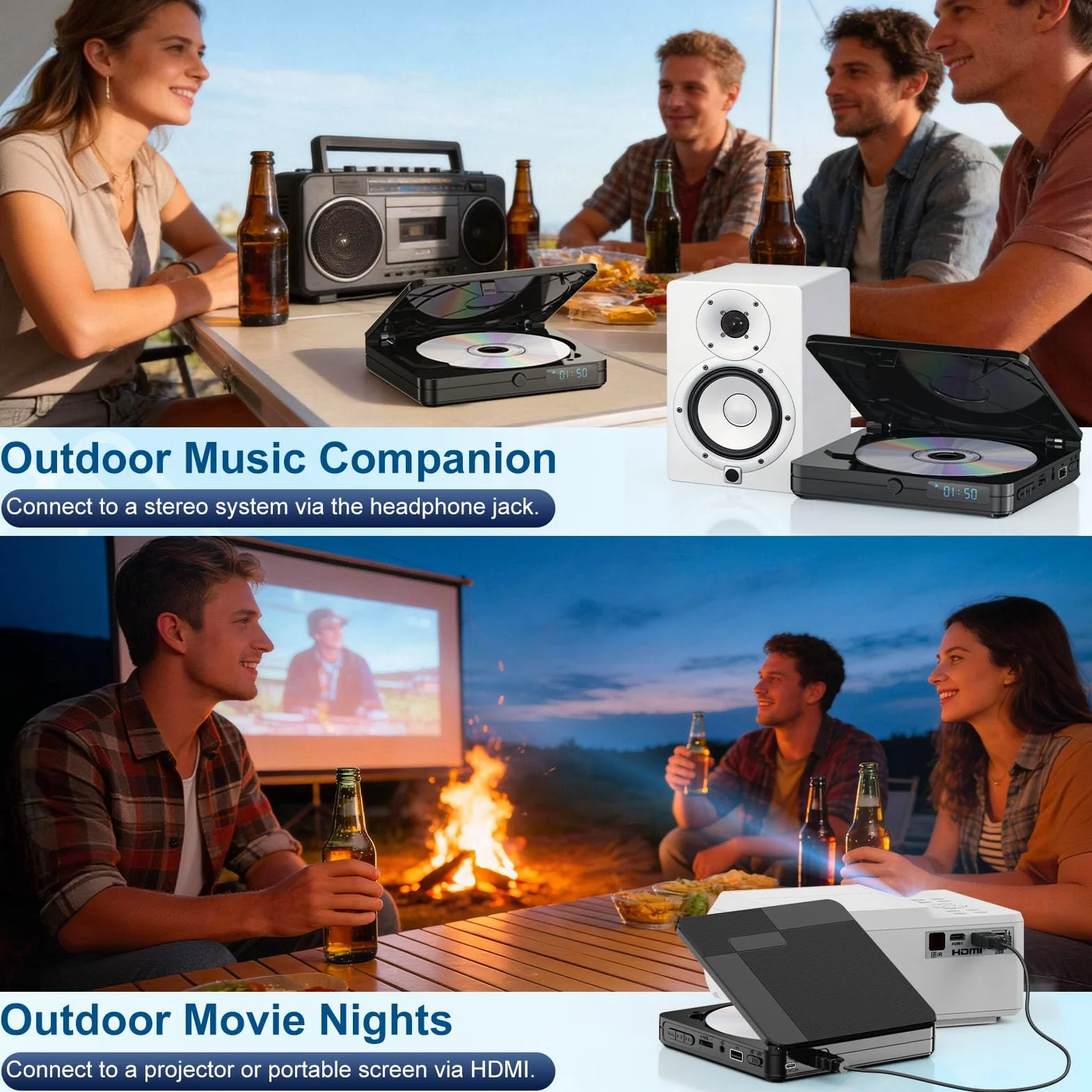 Mini lettore DVD con telecomando – All Region Free 1080P HD Piccolo lettore CD DVD compatto per Smart TV e proiettore, dispone di uscita HDMI, jack per cuffie, ingresso USB 2.0, supporto PAL