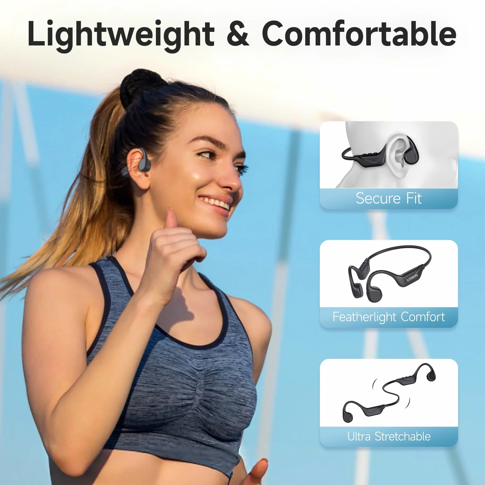 LOBKIN Cuffie Conduzione Ossea, Auricolari Conduzione Ossea Bluetooth 5.4, Auricolari Sportive Bluetooth Impermeabili,Open-ear Cuffie per Corsa Ciclismo Guida Fitness
