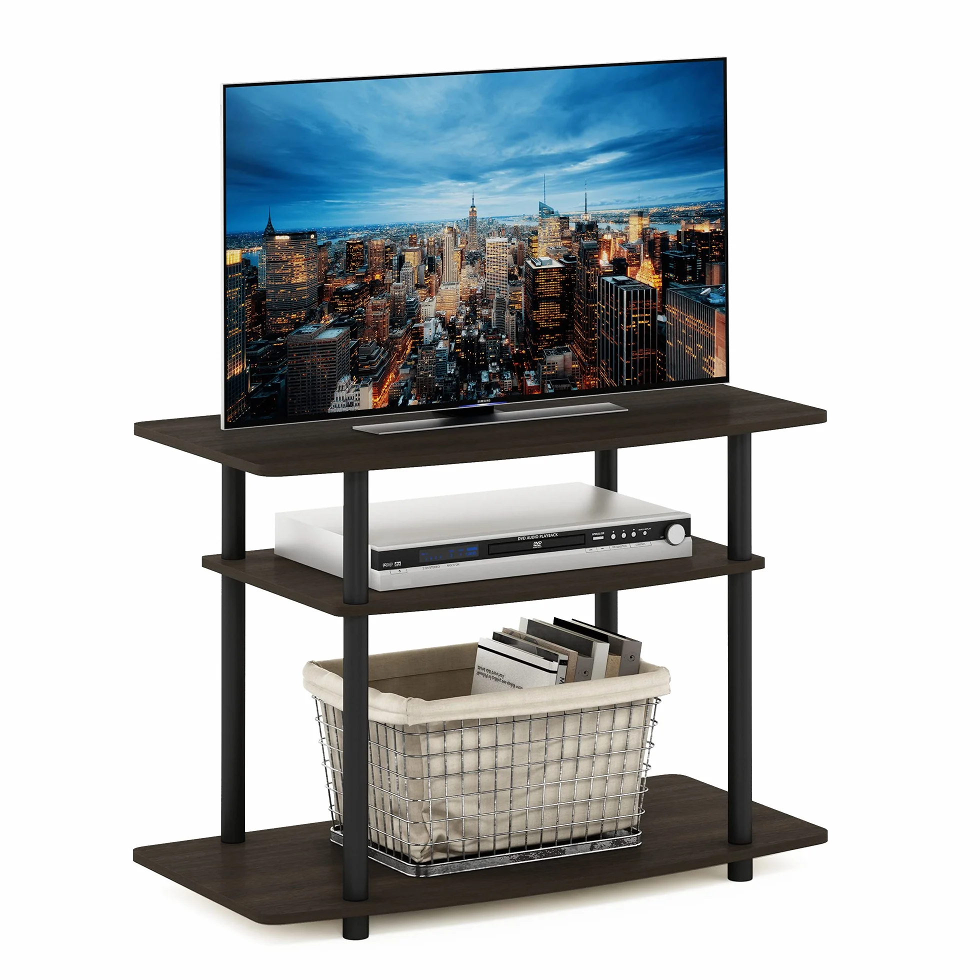 Furinno Supporti TV Senza Attrezzi, Dark Brown/Black, 3-Tier