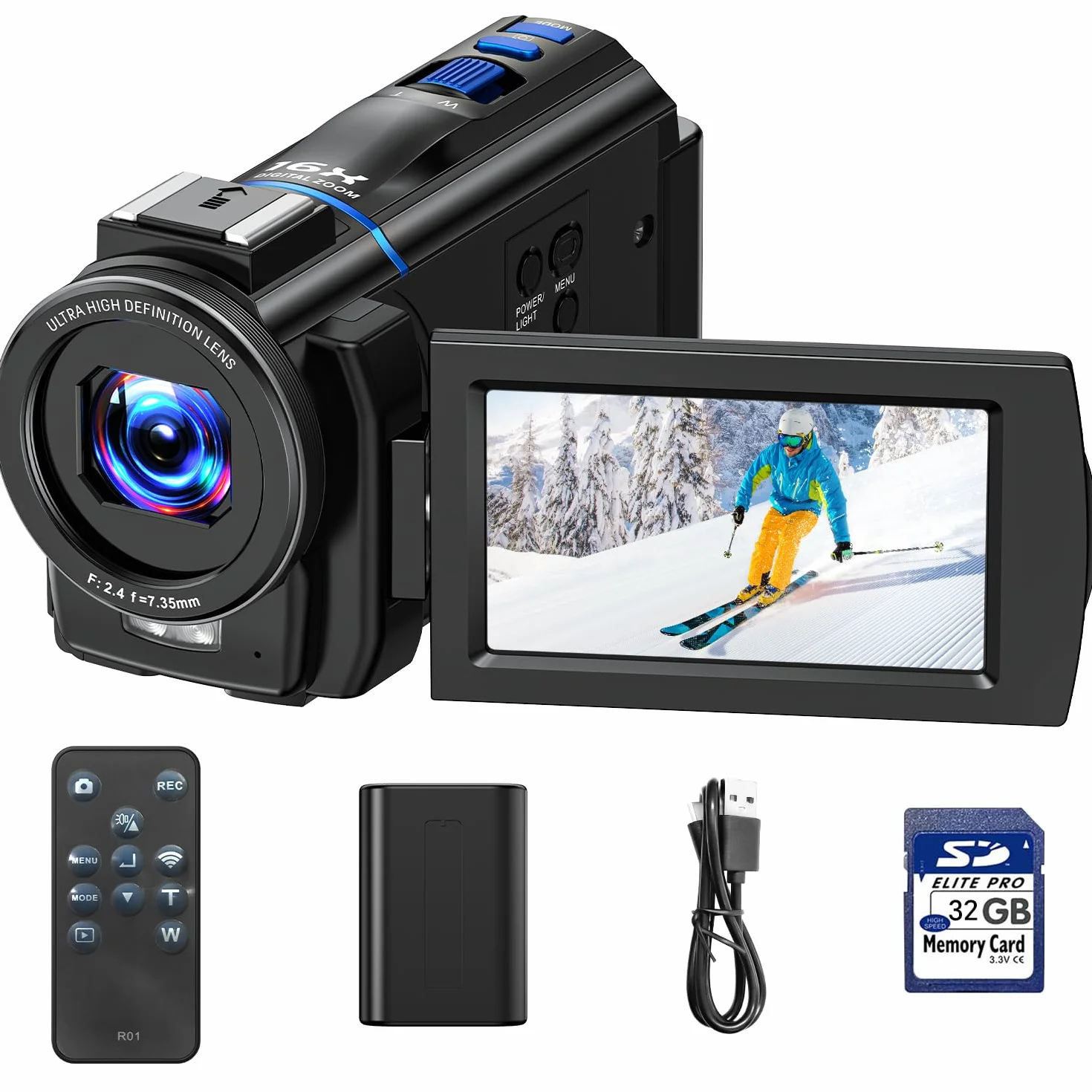 Camcorder 5K 48MP Videocamera YouTube Vlogging, Visione Notturna Webcam, zoom digitale 16X, Schermo Tattile 3" 270°, Camera Vlog con con scheda SD da 32 GB, luce di riempimento, telecomando, Batteria
