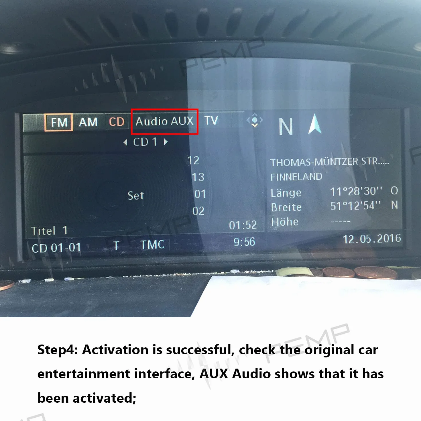 PEMP Adattatore Aux E60 Apri l'audio Aux dell'auto originale per BMW E60 E61 E63 E64 CCC (2003-2010)