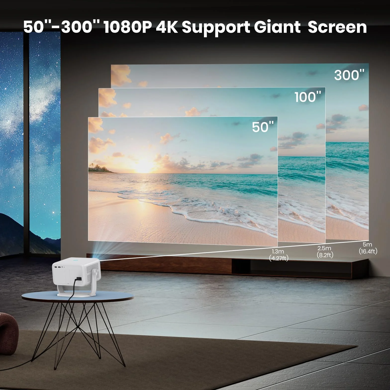 4K Proiettore [Auto Focus/Base Girevole a 360°] Proiettore con Wifi e Bluetooth 1080P Nativo Proiettori One-Click Use YouTube/D+, Smart Home Outdoor Proiettori