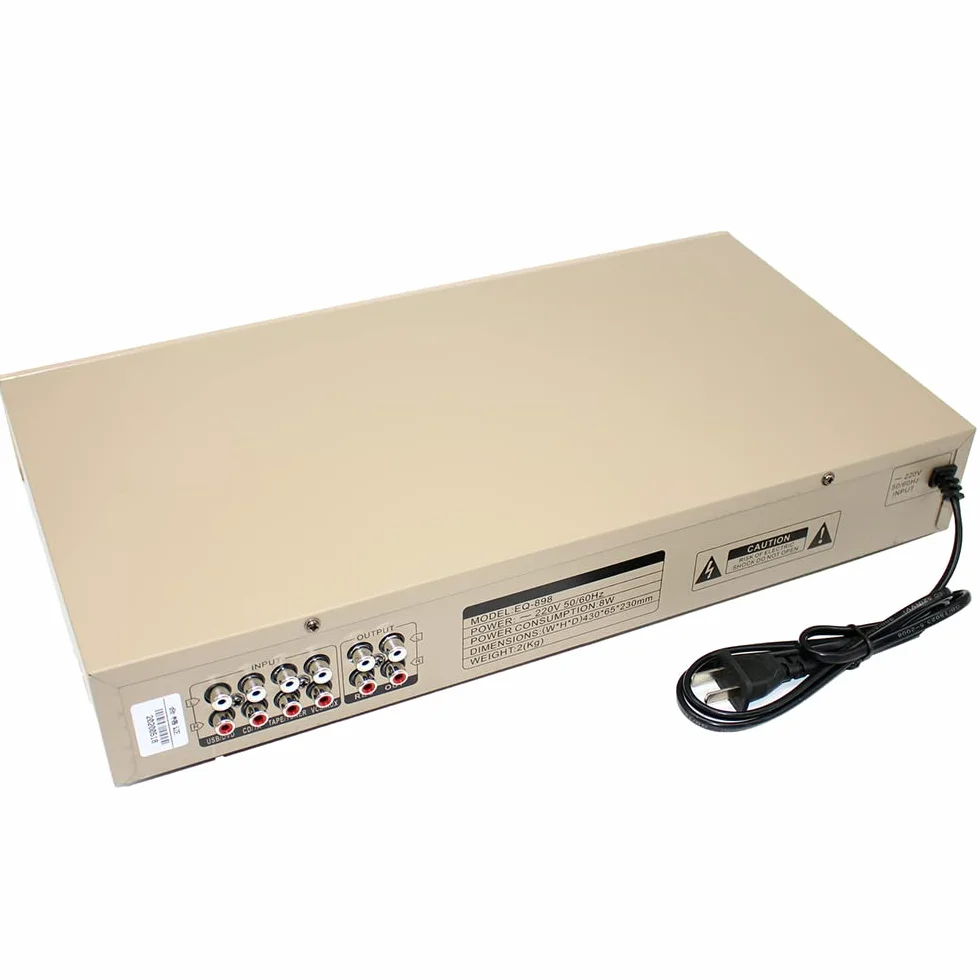 220V EQ665 Hifi Equalizzatore Domestico, Doppio Regolatore Stereo a 10 Bande Per Alti E Bassi Con Bluetooth Incorporato (Oro)