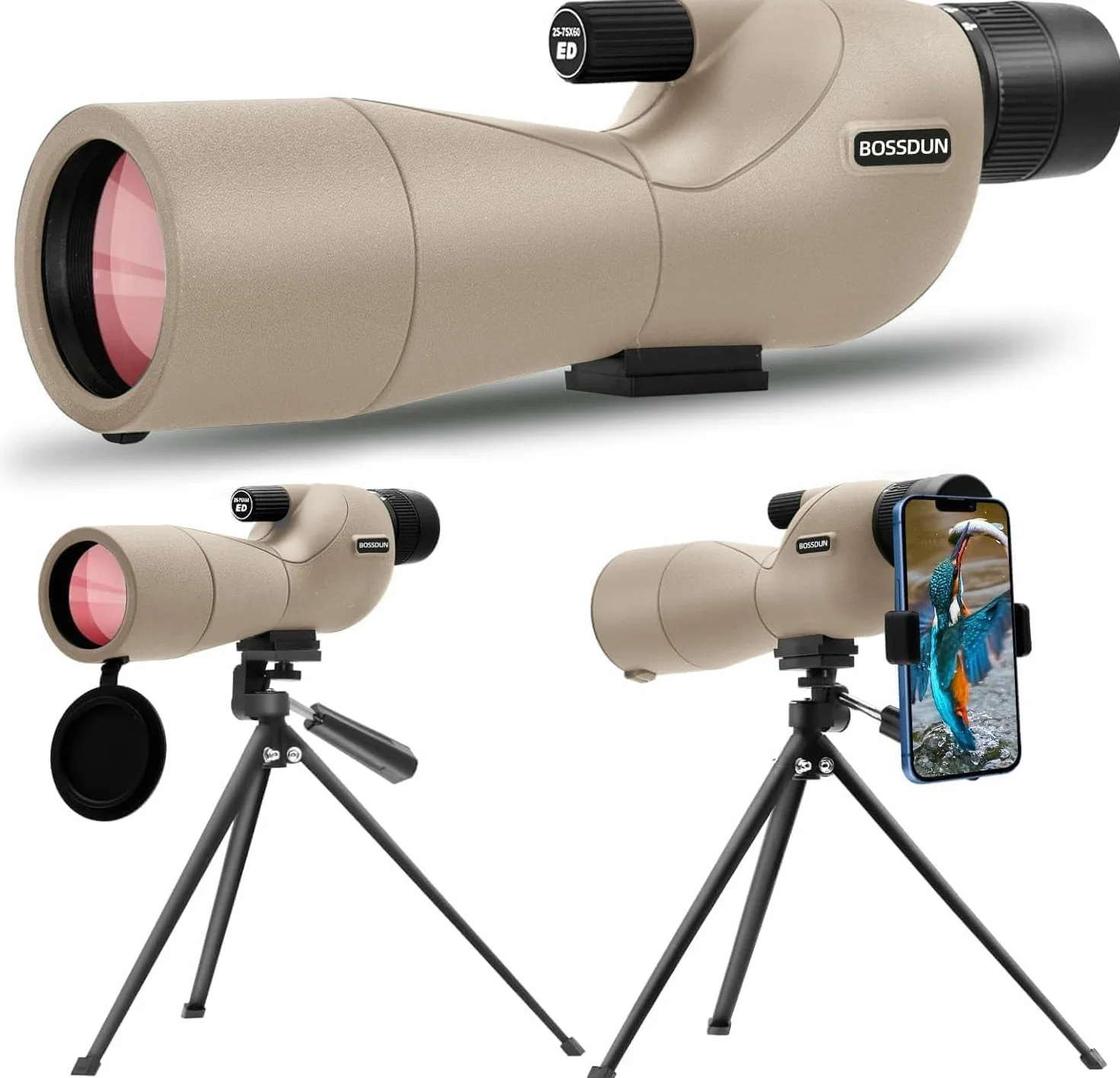 Cannocchiale, cannocchiale da caccia per il tiro al bersaglio, telescopio impermeabile con treppiede con prisma BAK4, adattatore per telefono, borsa per il trasporto (60H)