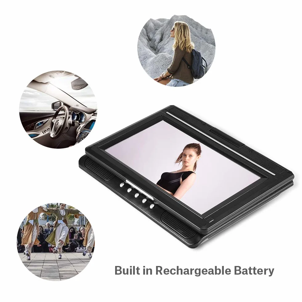 Socobeta Lettore Video Dvd Girevole LCD Portatile da 9 Pollici Widescreen Radio Gioco SD USB AV CD VCD(Spina UE)