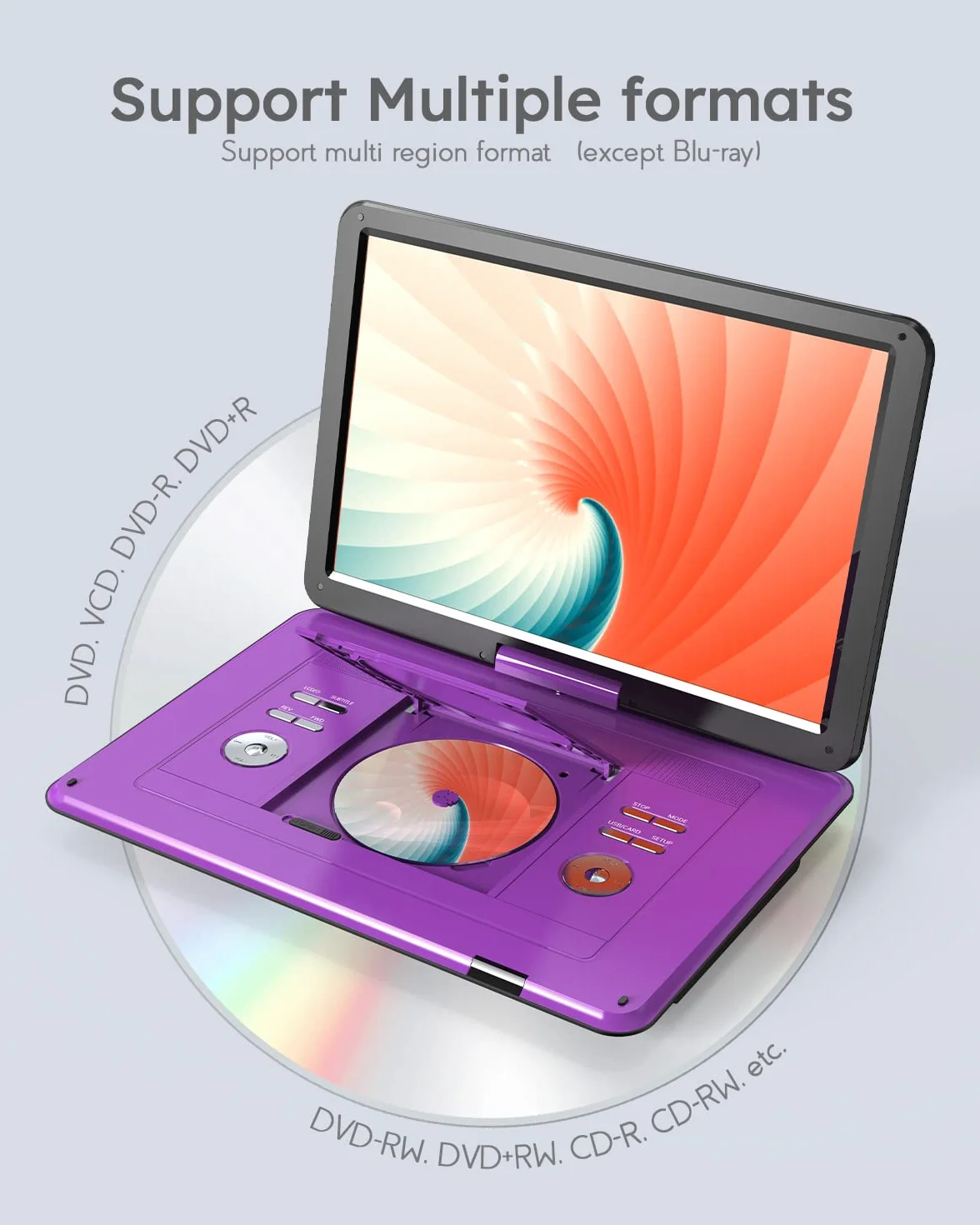 BOIFUN 17.5" Portable DVD Player with 15.6" Large HD Swivel Screen, 6 Hours Rechargeable Battery, Support USB/SD Card/Sync TV and Multiple Disc Formats DVD Player, High Volume Speaker, Purple