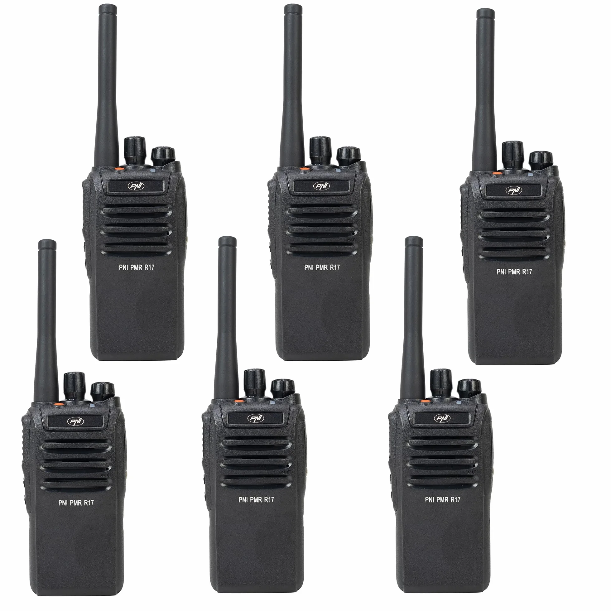 Kit di 6 stazioni radio portatili PNI PMR R17 446 MHz, 0,5 W, 16 canali PMR e 50 CTCSS e 104 toni DCS, programmabili, Li-Ion 2200 mAh, IP68