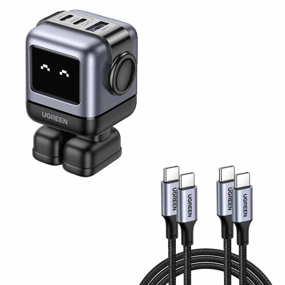 UGREEN Nexode RG 65W Caricabatterie rapido per robot GaN 2xUSB-C, 1xUSB-A, Grigio