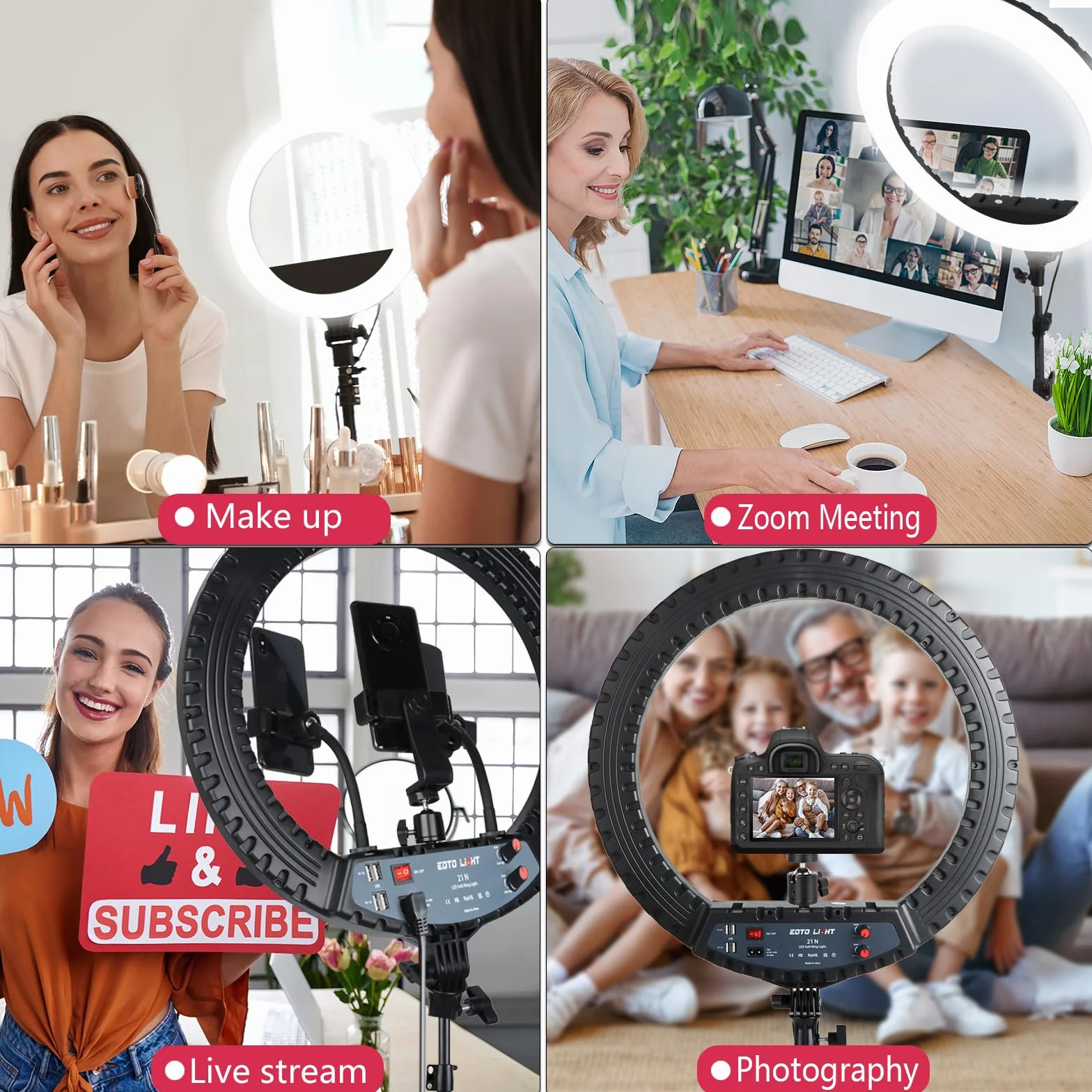 Luce ad anello a LED da 53,3 cm con supporto per treppiede, luce ad anello video per fotografia, registrazione vlog, conferenze, riunioni, ritratti, YouTube, TikTok, trucco, con telecomando, CRI> 97