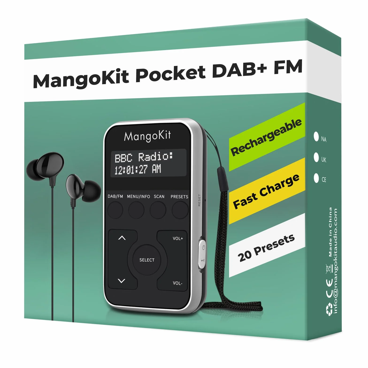 MP1 Mini radio portatile DAB/DAB+/FM,con batteria ricaricabile, auricolari,pulsanti bloccabili,display OLED,20 preset di stazione,per camminata/corsaecc (argento nero)