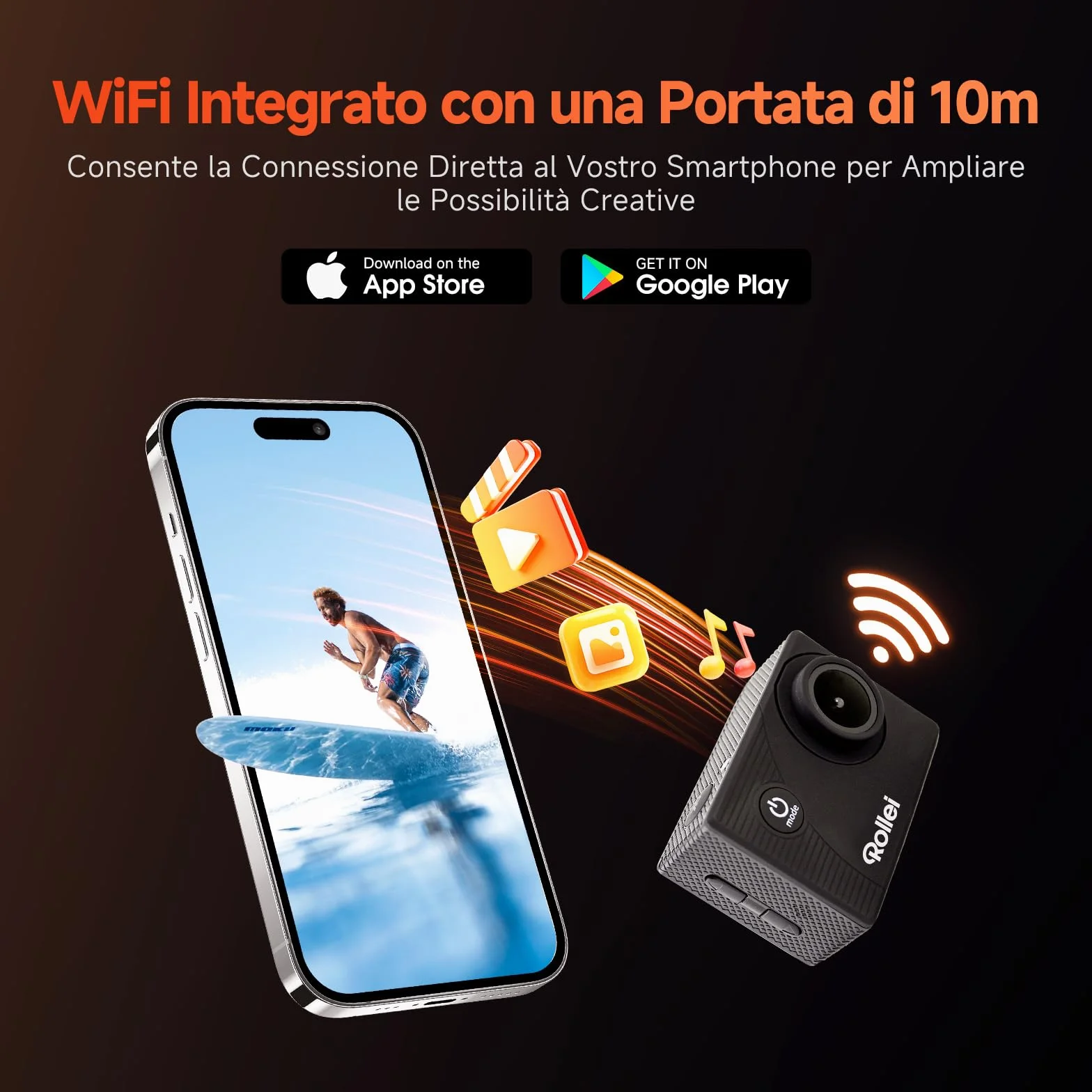 Rollei Actioncam 372 - Action-Camcorder con risoluzione video Full HD da 1080p/30 fps, Obiettivo grandangolare, impermeabile fino a 30 m, incl. custodia subacquea - Nero