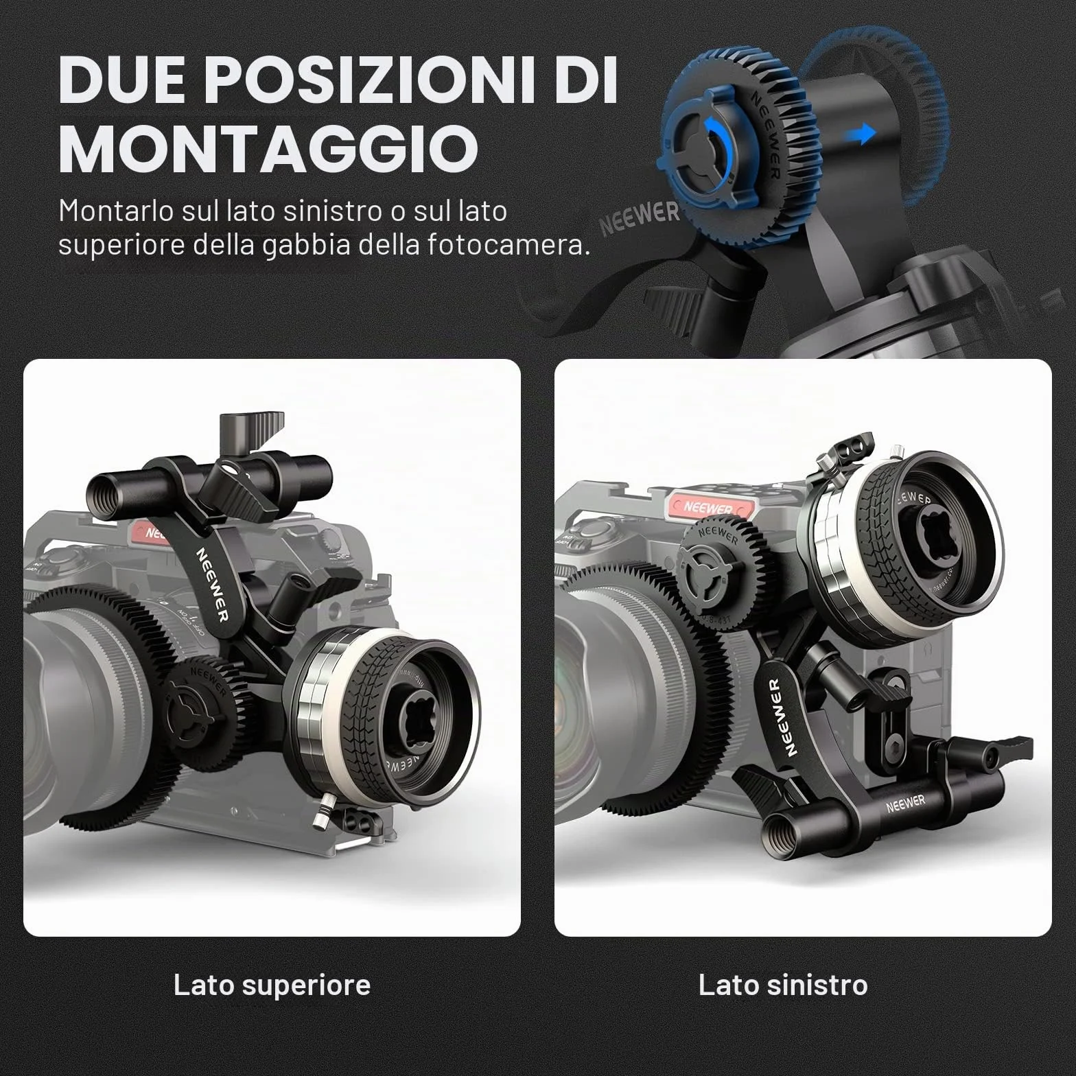 NEEWER Mini Follow Focus con attacchi A/B, corona dentata, asta da 15 mm e morsetto per fotocamera a film, fotocamera DSLR/senza specchio, compatibile con lenti di diametro fino a 114 mm, PG001
