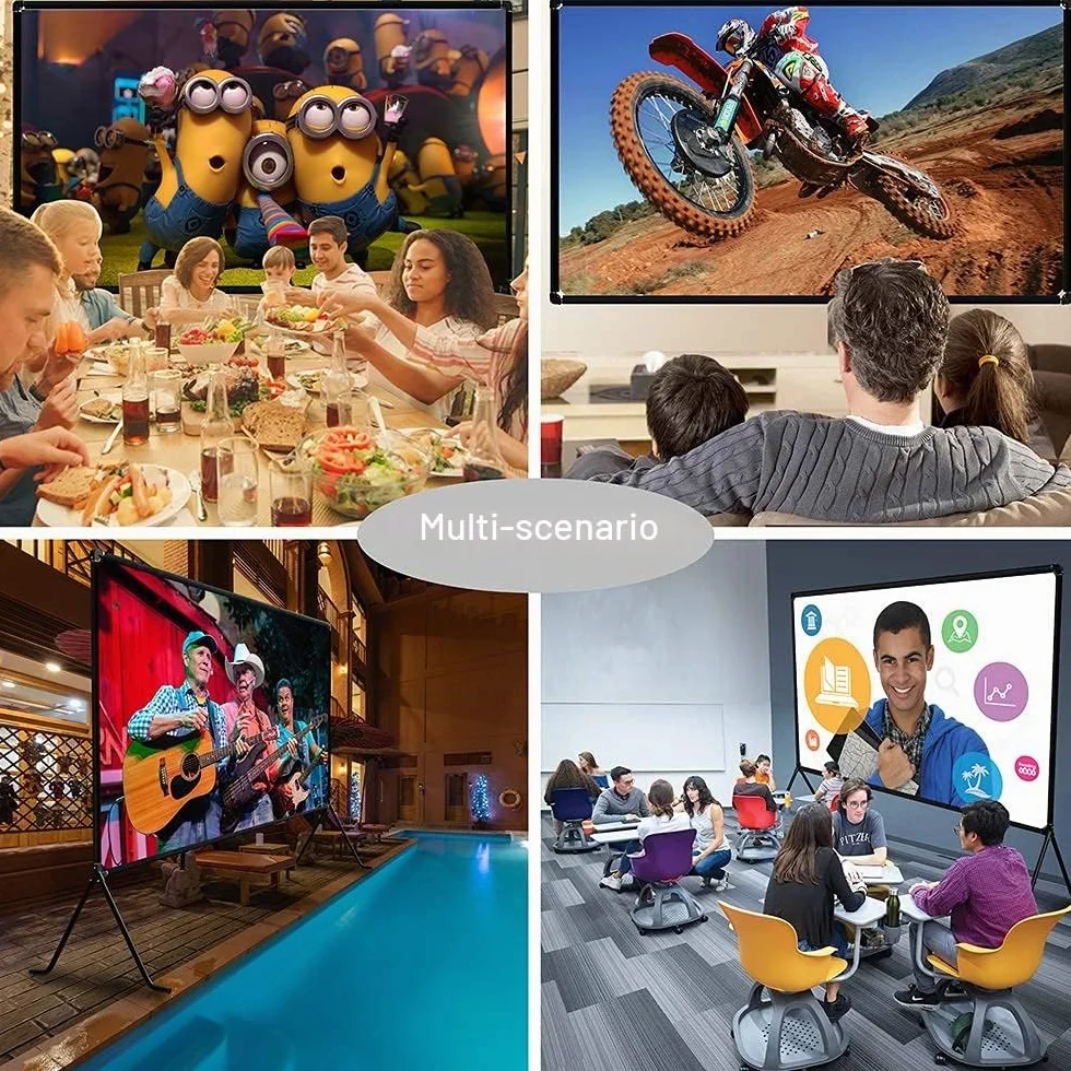 Telo per proiettore (150"), telo con supporto, 16: 9 HD, pieghevole, per interni/esterni, per proiezioni video, per casa, feste, ufficio, aule