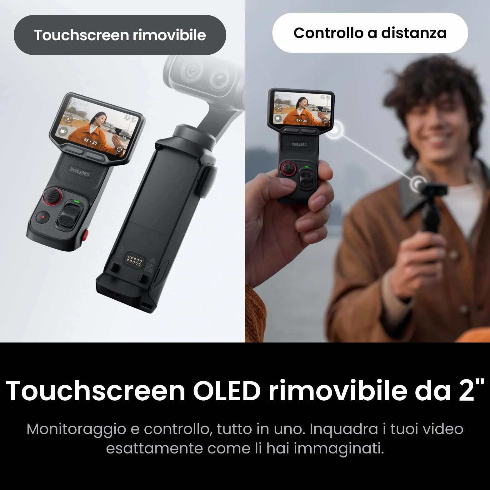 Insta360 Luna Ultra Pack Creator - Videocamera per vlog 8K con due obiettivi Leica, zoom 12x, sensore da 1", touchscreen rimovibile 2", triplo chip IA, videocamera gimbal tascabile per fotografia vlog