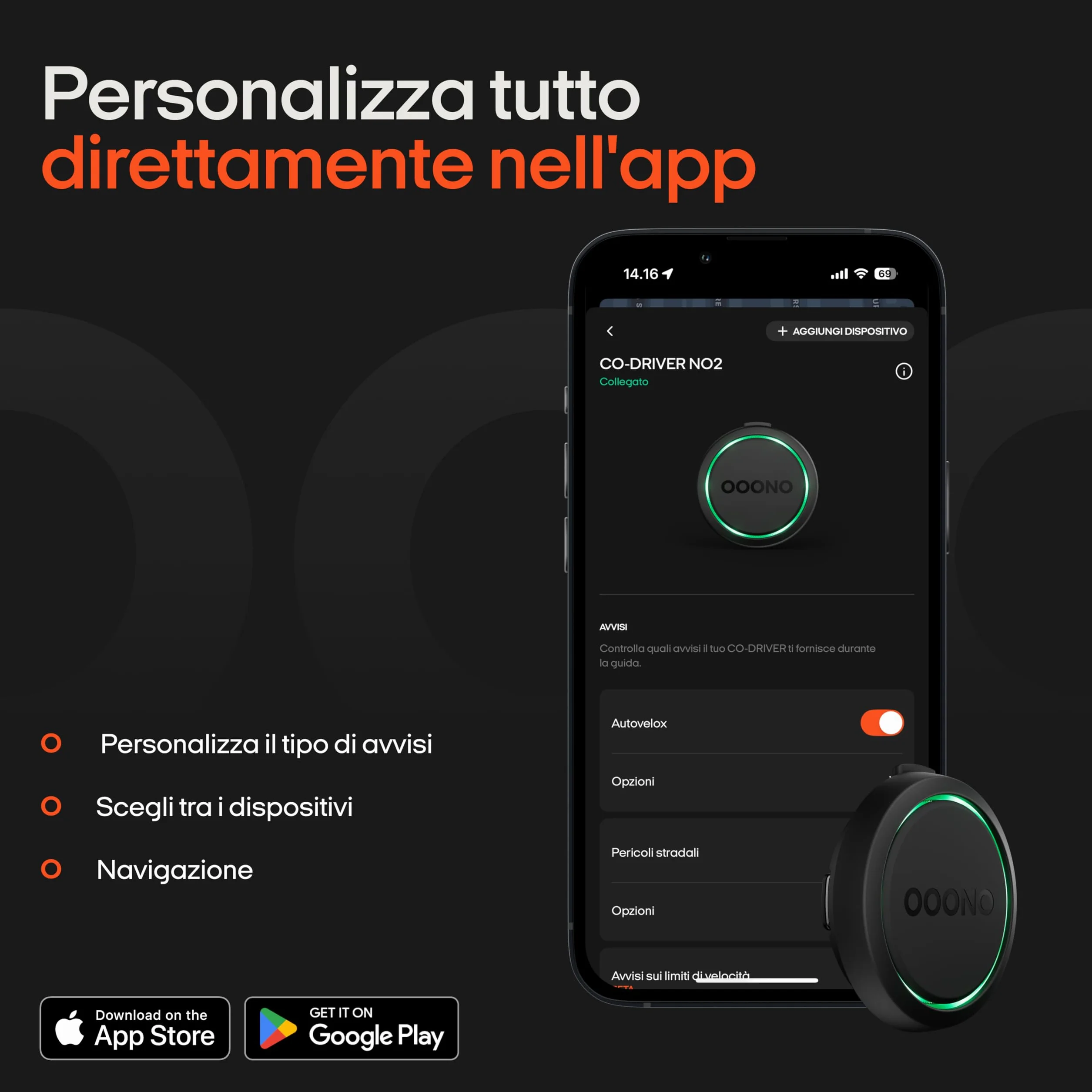 Co-Driver 2 — Evita le multe. Avvisi autovelox e pericoli in tempo reale | Nessun abbonamento | Ricaricabile (USB-C) | Compatibile con Apple CarPlay & Android Auto