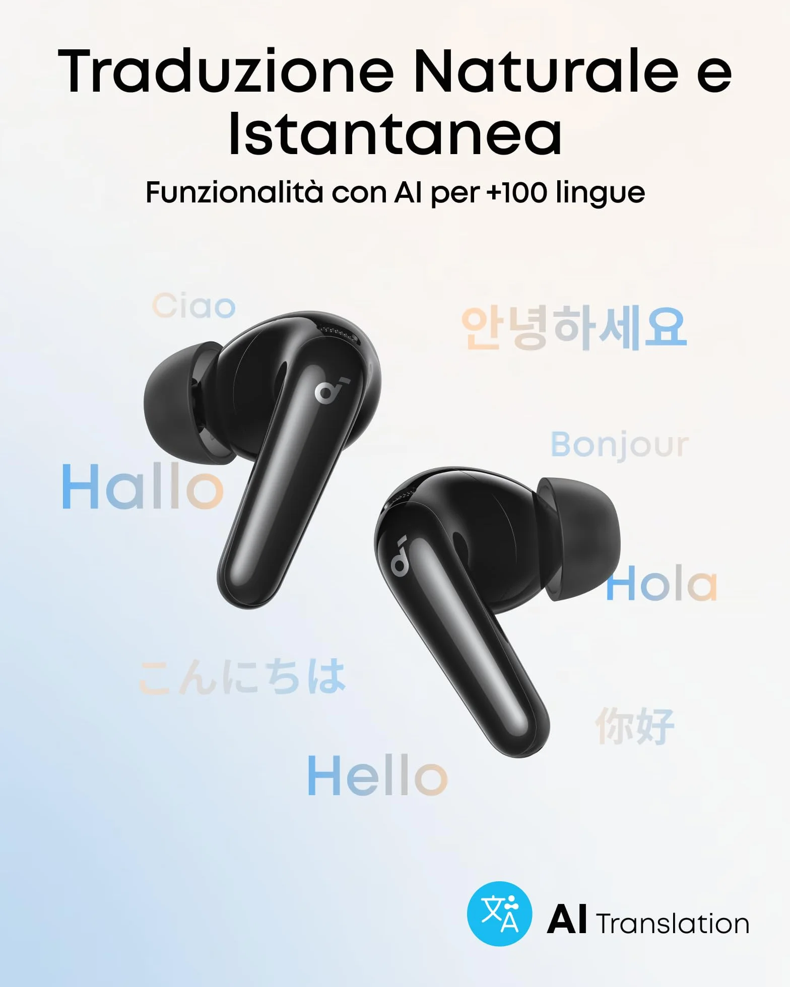 Soundcore P31i di Anker, Cancellazione adattiva rumore in tempo reale, Audio HR, Auricolari BT wireless con funzione di traduzione, 50 ore di autonomia, Cuffie BT