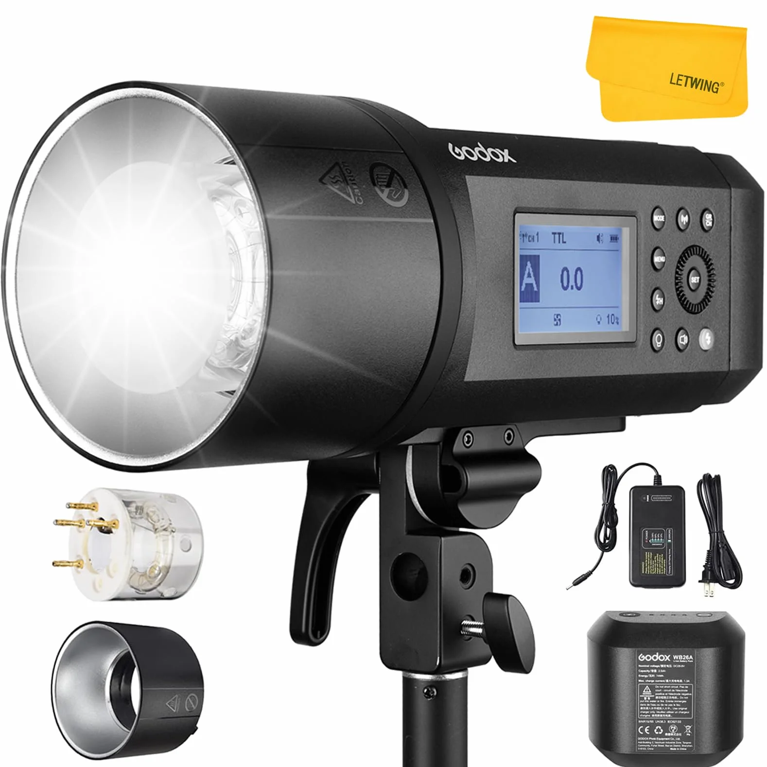 Godox AD600Pro Flash per fotocamere Canon Nikon Sony Fujifilm Olympus Panasonic, 360 flash completi, riciclo 0,01-0,9s, HSS 1/8000s 2,4G Wireless X System, 600Ws TTL Flash con batteria da 2600 mAh