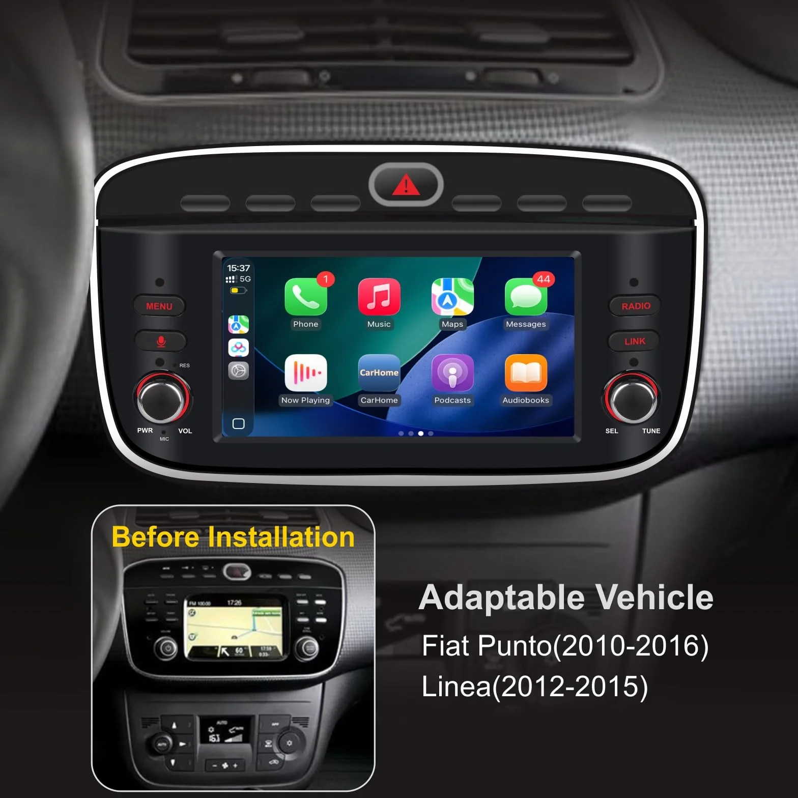 Autoradio per Fiat Punto(2010-2016) Linea(2012-2015) Stereo Wireless CarPlay/Android Auto Bluetooth RDS