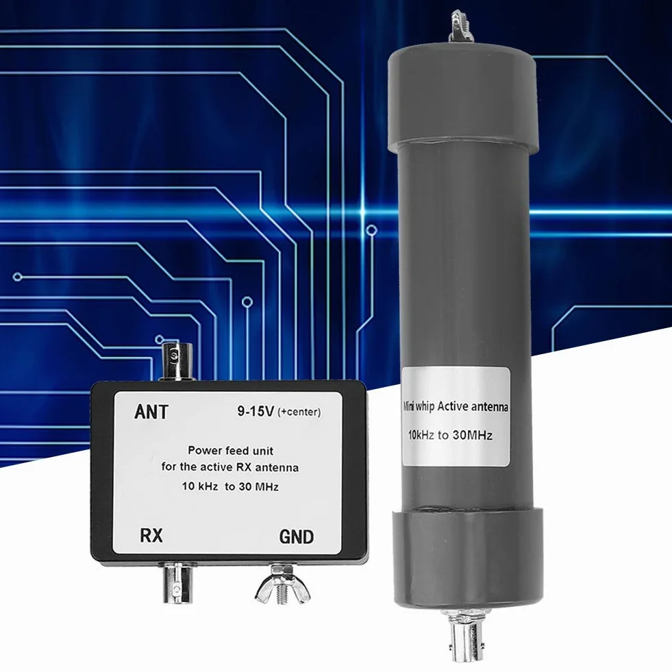 Antenna attiva mini frusta 10KHz-30MHz 9-15V HF LF VHF SDR RX con cavo coassiale BNC-BNC 8m + alimentatore