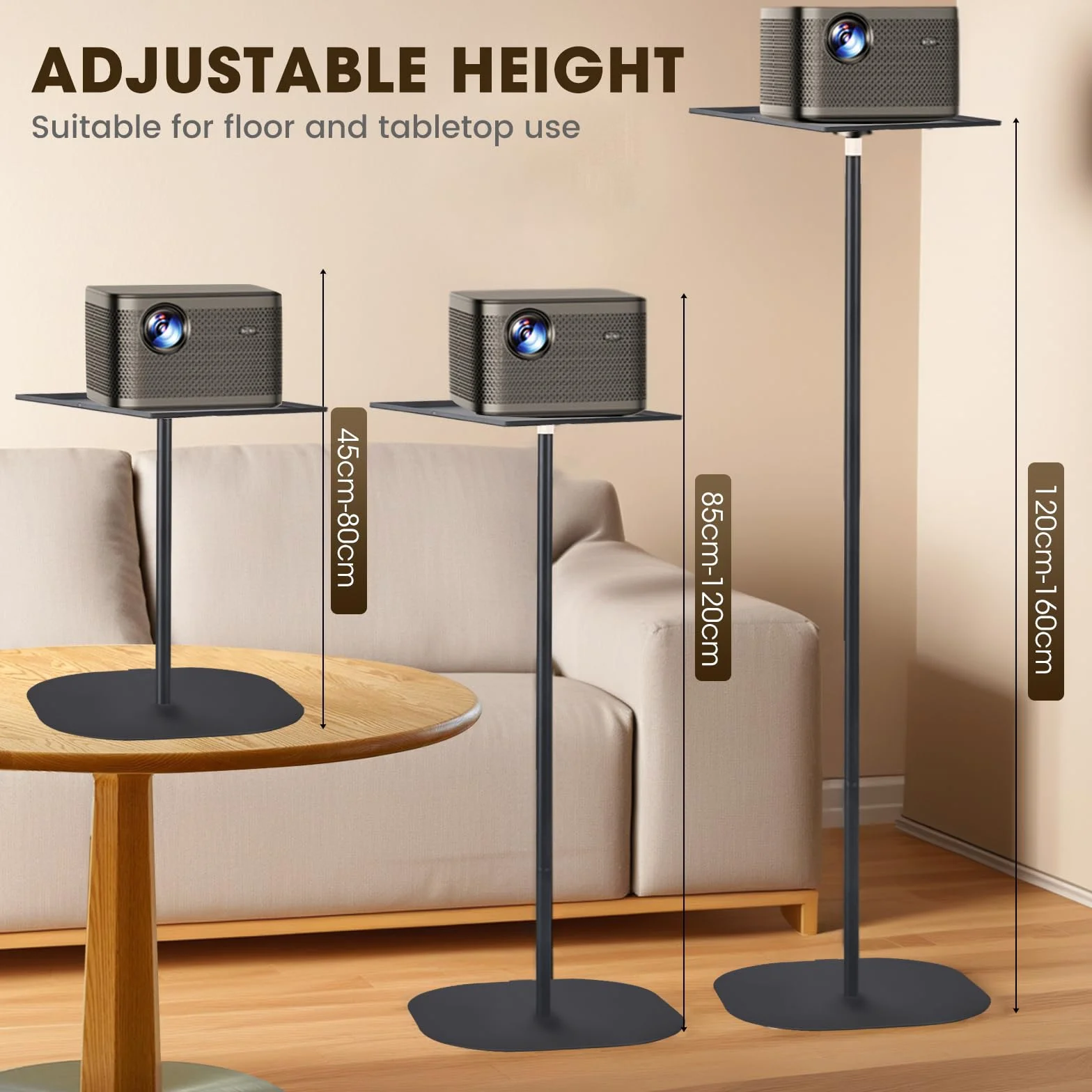 Supporto per proiettore, multifunzione, girevole a 360°, altezza regolabile 40-155 cm, supporto per proiettore con piastra in acciaio al carbonio di alta qualità, per presentazioni, home theater