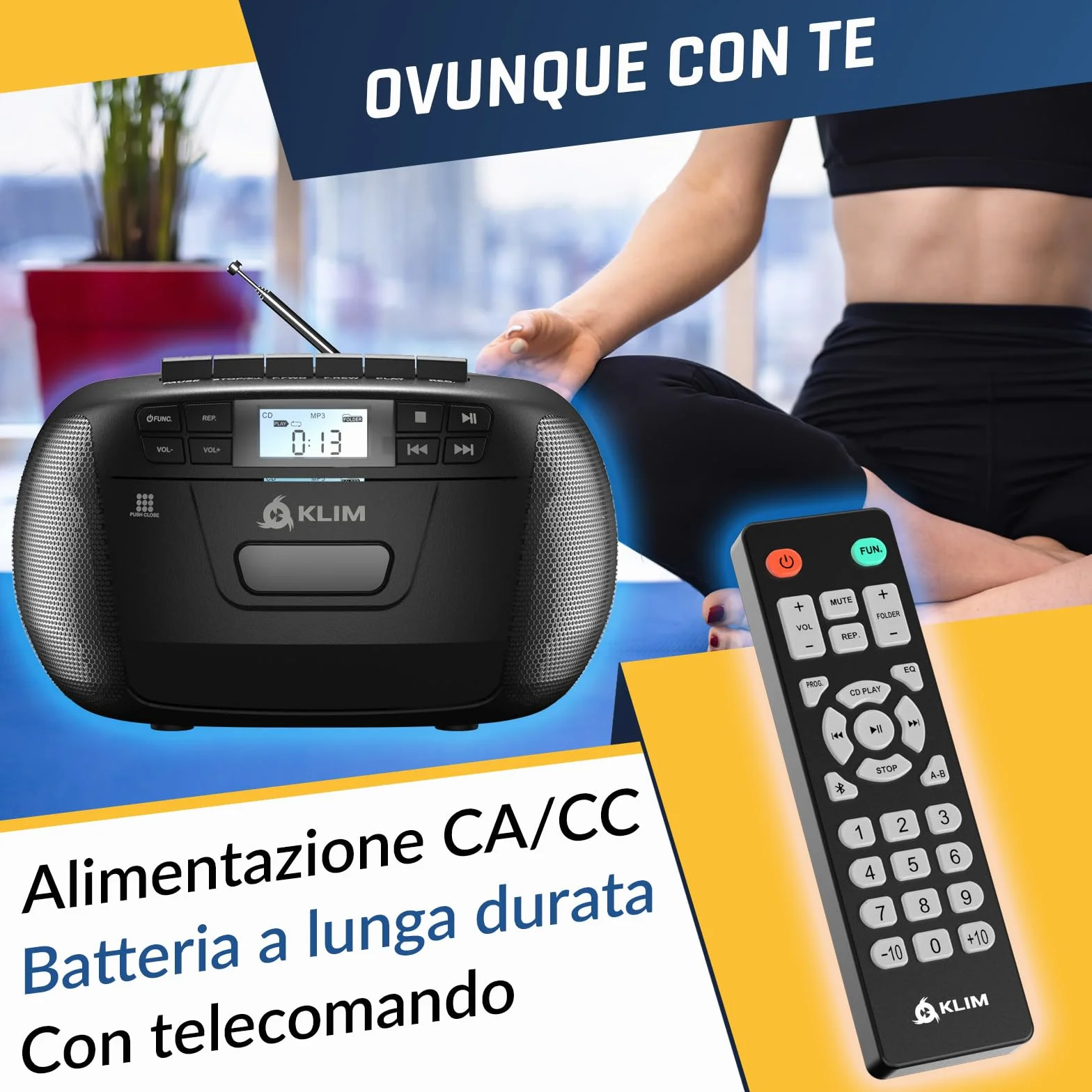 KLIM Lettore CD con USB Lettore Cassette Audio AM/FM Radio Bluetooth Stereo CD Player Telecomando Registrazione su Nastro AUX Radio Stereo per Casa Alimentazione AC/DC