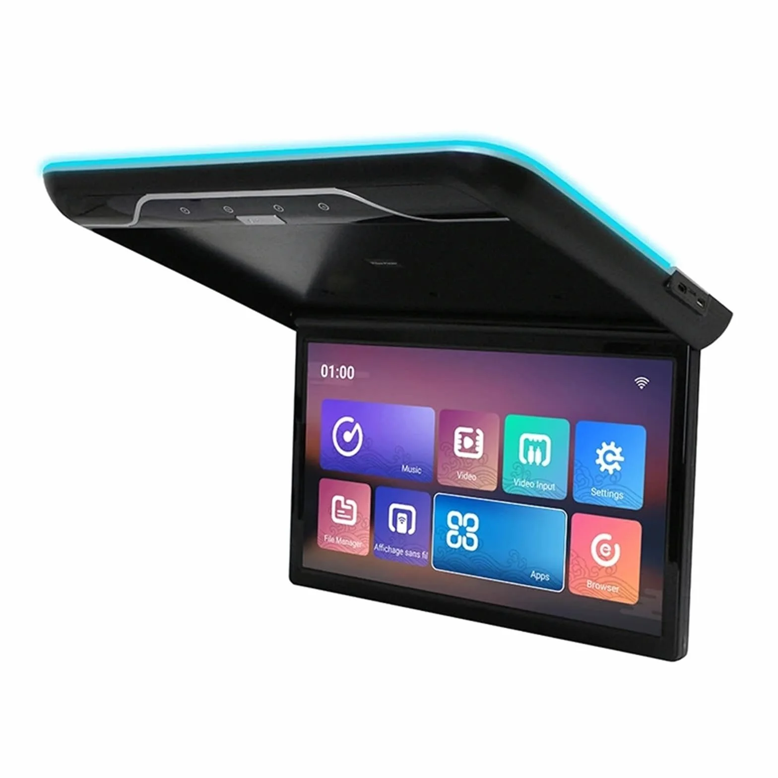 Monitor da tetto for auto 22 pollici, TV con lettore video ribaltabile, schermo IPS soffitto, luci ambientali a 16 colori(Black)