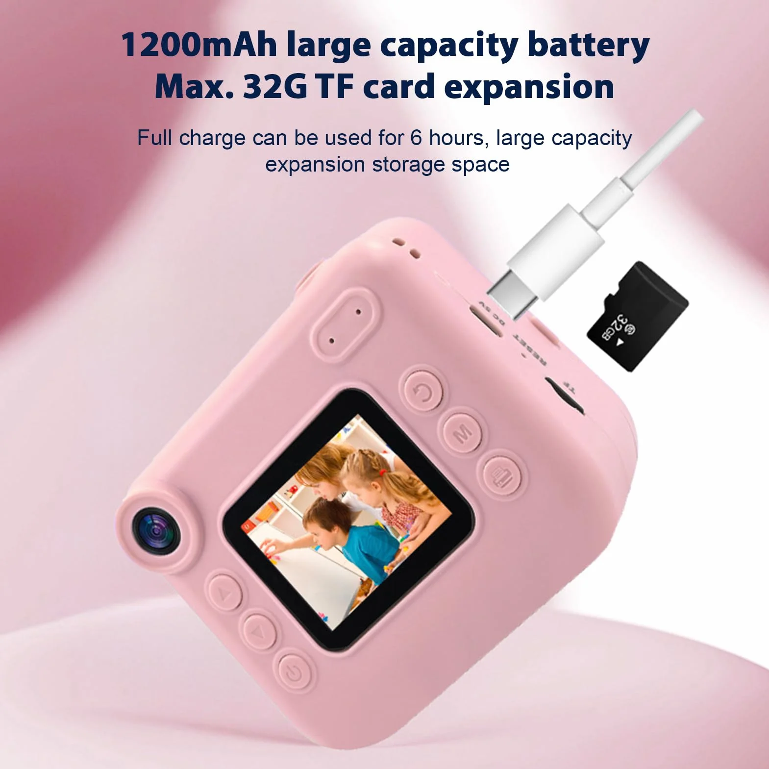 Andoer Fotocamera istantanea per bambini, fotocamera digitale per bambini con carta da stampa, 2,0 pollici, telecamera da viaggio per ragazzi e ragazze 3-14 anni (rosa)