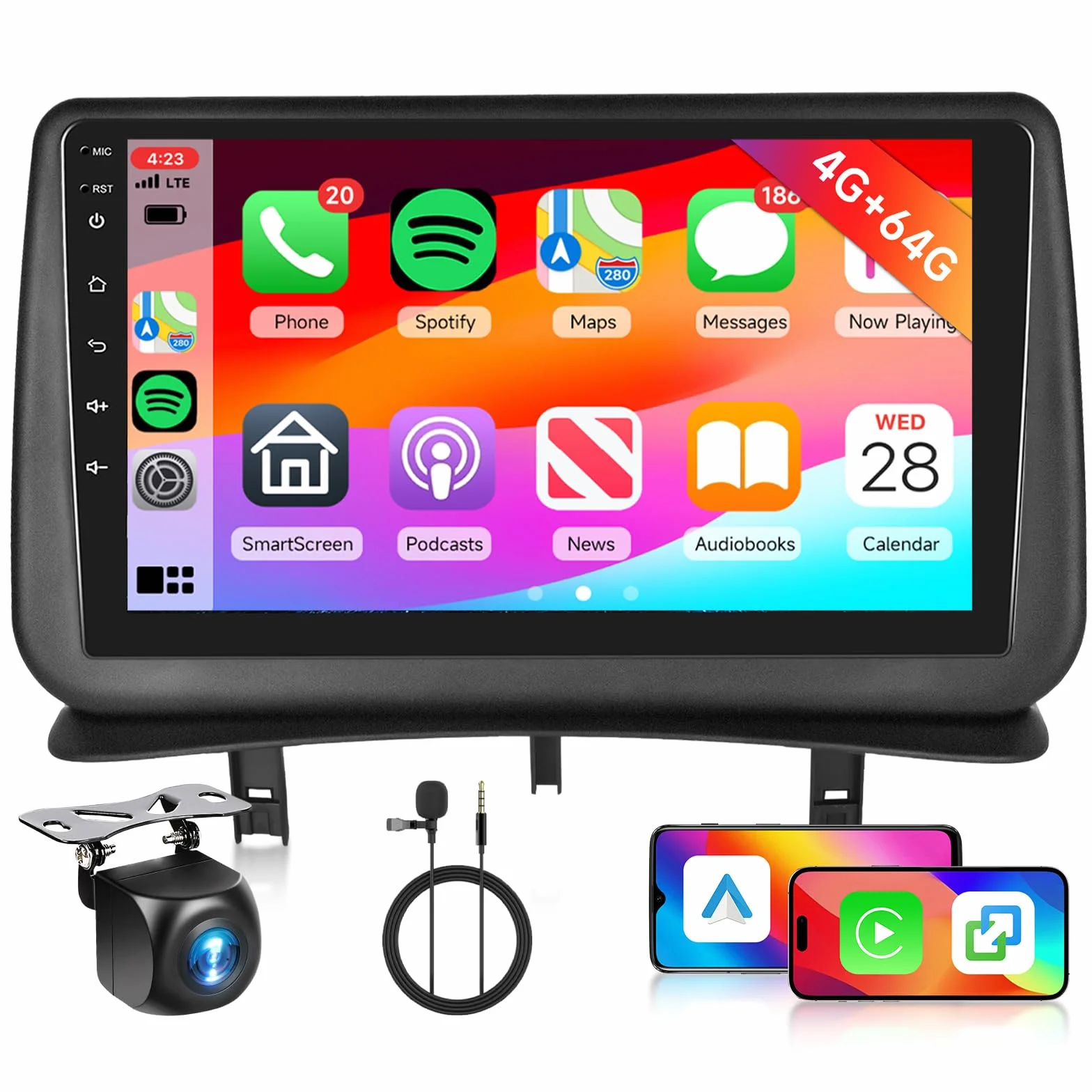 4G+64G Android Autoradio per Renault Clio 3th 2005-2014 Carplay Android Auto Wireless, Hodozzy 9 Pollici Touch Screen Auto Stereo 2 Din GPS Navigazione, WiFi, Bluetooth DSP, Radio FM/RDS+ Retrocamera