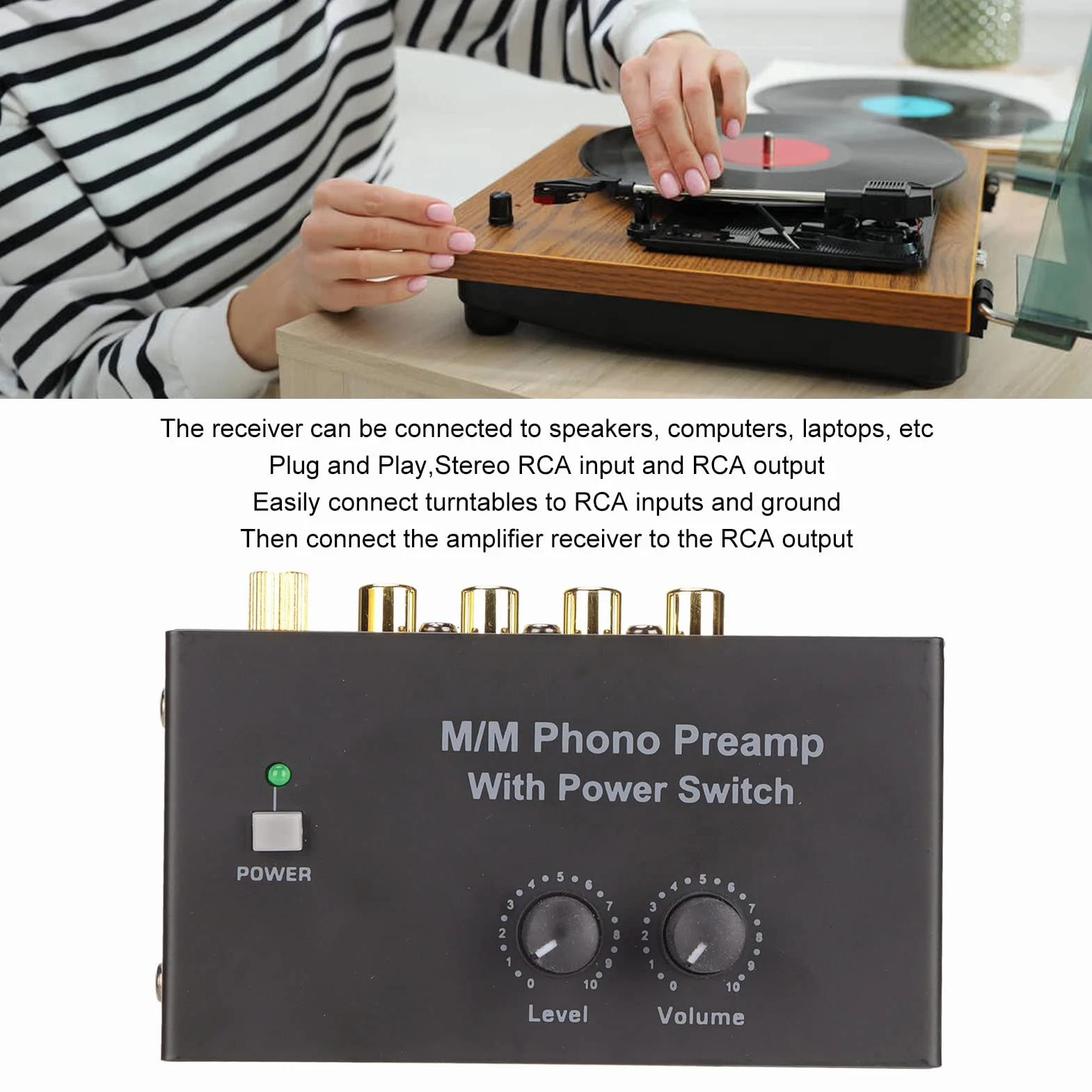 Preamplificatore Fono PP500P per Giradischi, Audio con Adattatore DC 12V