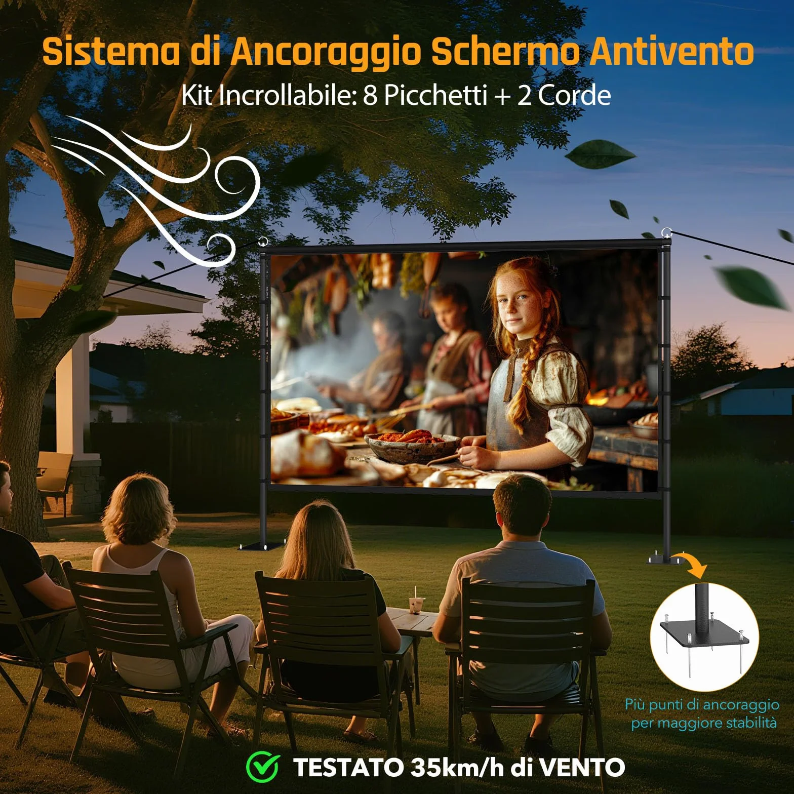 Schermo per Proiettore con Supporto LEORFI 120 Pollici Portatile - Base Rinforzata, Superficie HD 4K 16:9 Senza Piega - Proiezione Frontale/Retroproiezione - Con Borsa da Trasporto