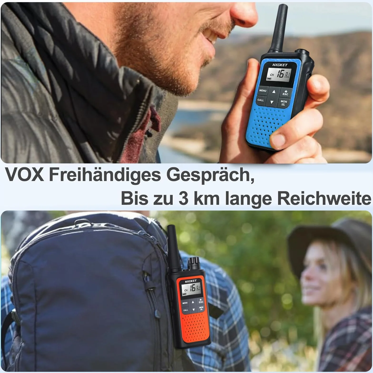 Walkie-Talkie Ricaricabili,NXGKET PMR446 Senza Licenza Radioline Walkie Talkie con batteria integrata Woki Toki 16 Canali Radio con Torcia Funzione VOX per Attività all'aperto,Ciclismo(3 pezzi)