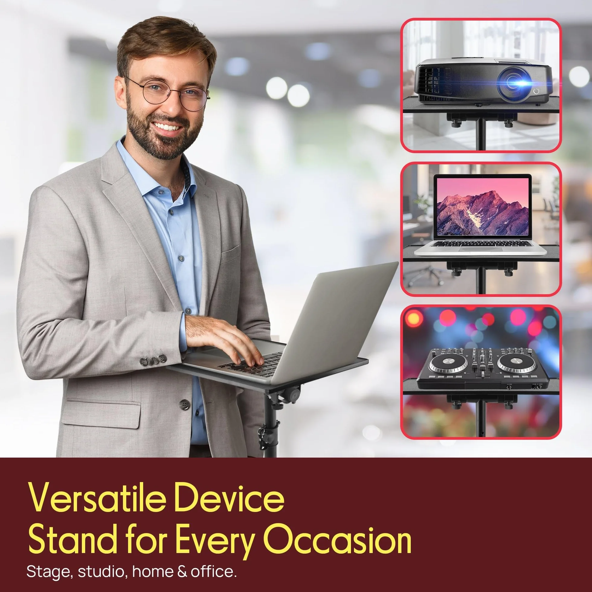 Pyle PLPTS2 Supporto Notebook da DJ e Proiettore, Treppiede Regolabile in Altezza fino a 89 cm con Dimensioni della Piastra di 35,56 cm x 27,94 cm, Supporto Laptop Scrivania, Ottimo per Palco o Studio