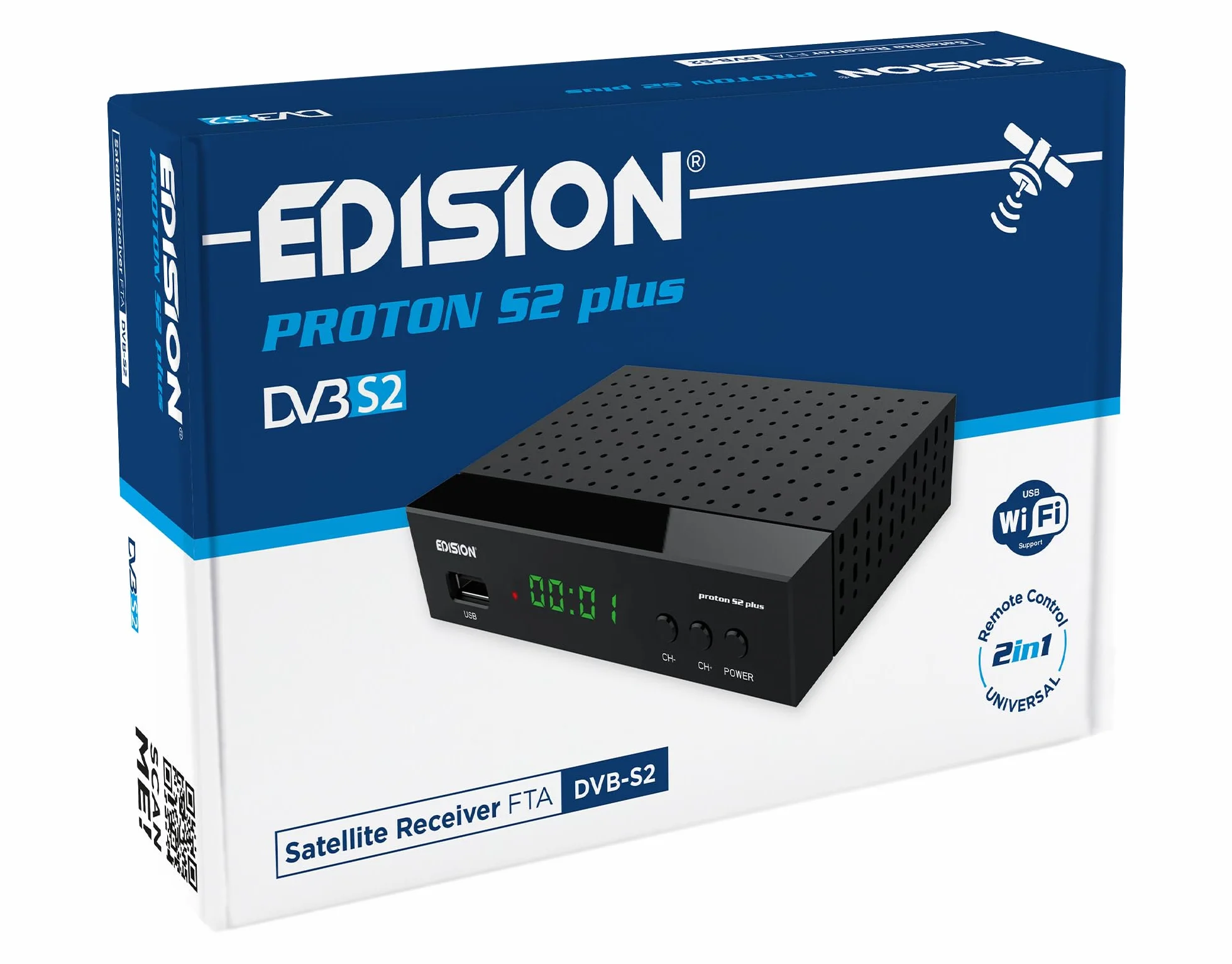 Decoder DVB-S2 HD EDISION PROTON S2 plus Ricevitore Digitale Satellitare DVB-S2, Supporto Unicable, Supporto USB WiFi, LAN, HDMI, SCART, SPDIF, USB, IR, lettore di schede, Telecomando Universale 2in1