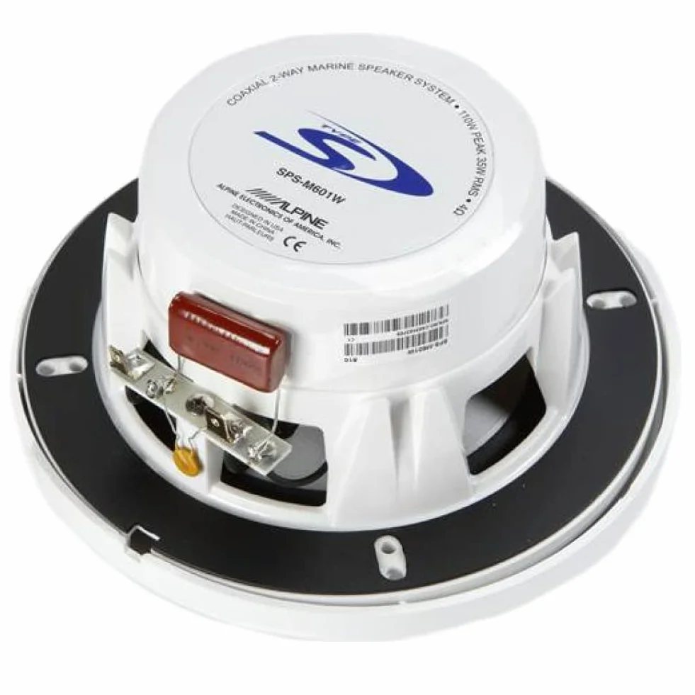 NSC 2 altoparlanti ALPINE SPS-M601W diffusori coassiali 2 vie marini bianchi 16,5 cm 165 mm 6,5 inch impermeabili water proof 35 watt rms 110 watt max 4 ohm piscina barca mare, a coppia