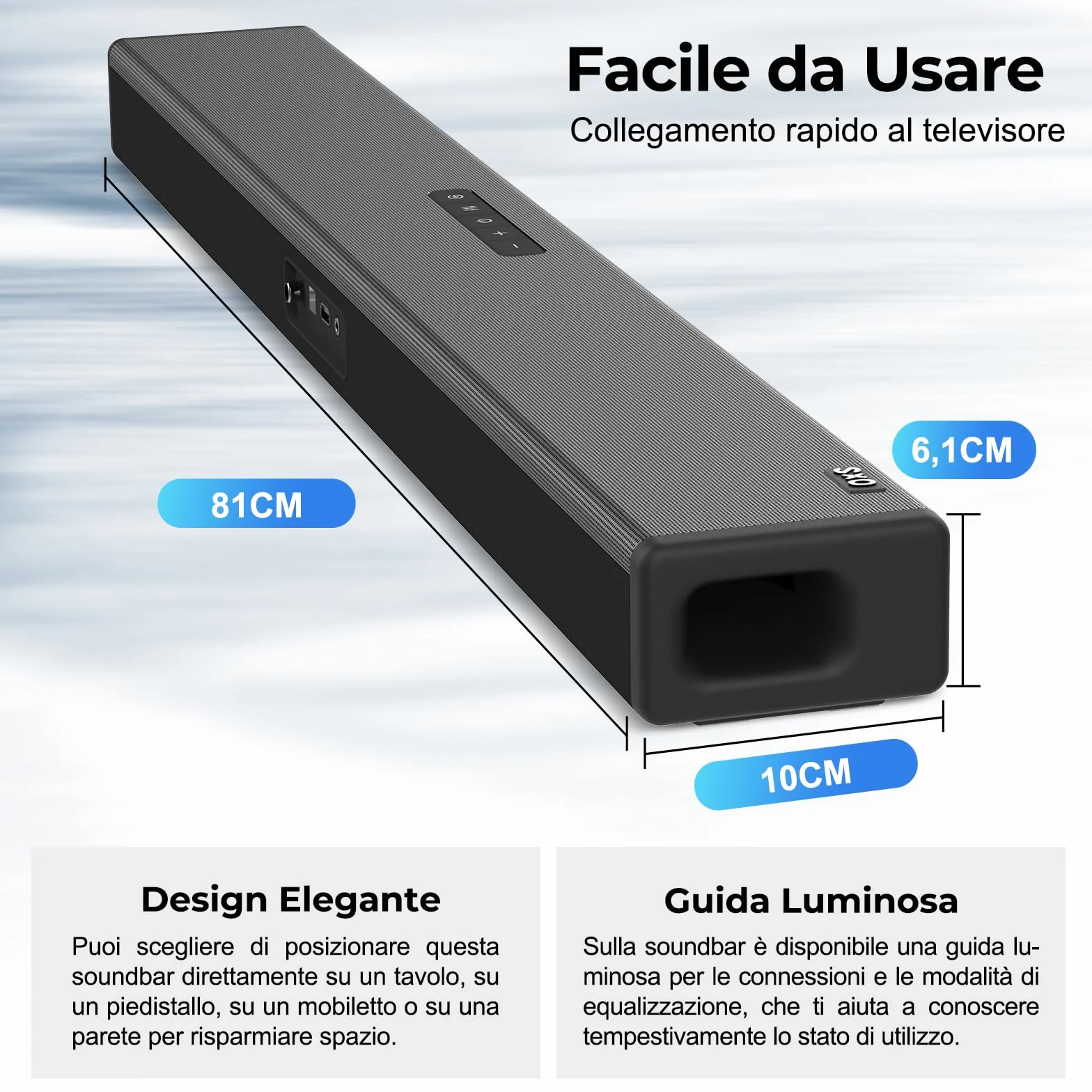 OXS S3 Soundbar per TV, Home Theater Bluetooth 5.0, Bassi Dinamici, Suono surround 3D, Ottimizzazione dei dialoghi, Compatibile con AUX/Optical/Coaxial, 3 Modalità Audio, Montabile a Parete