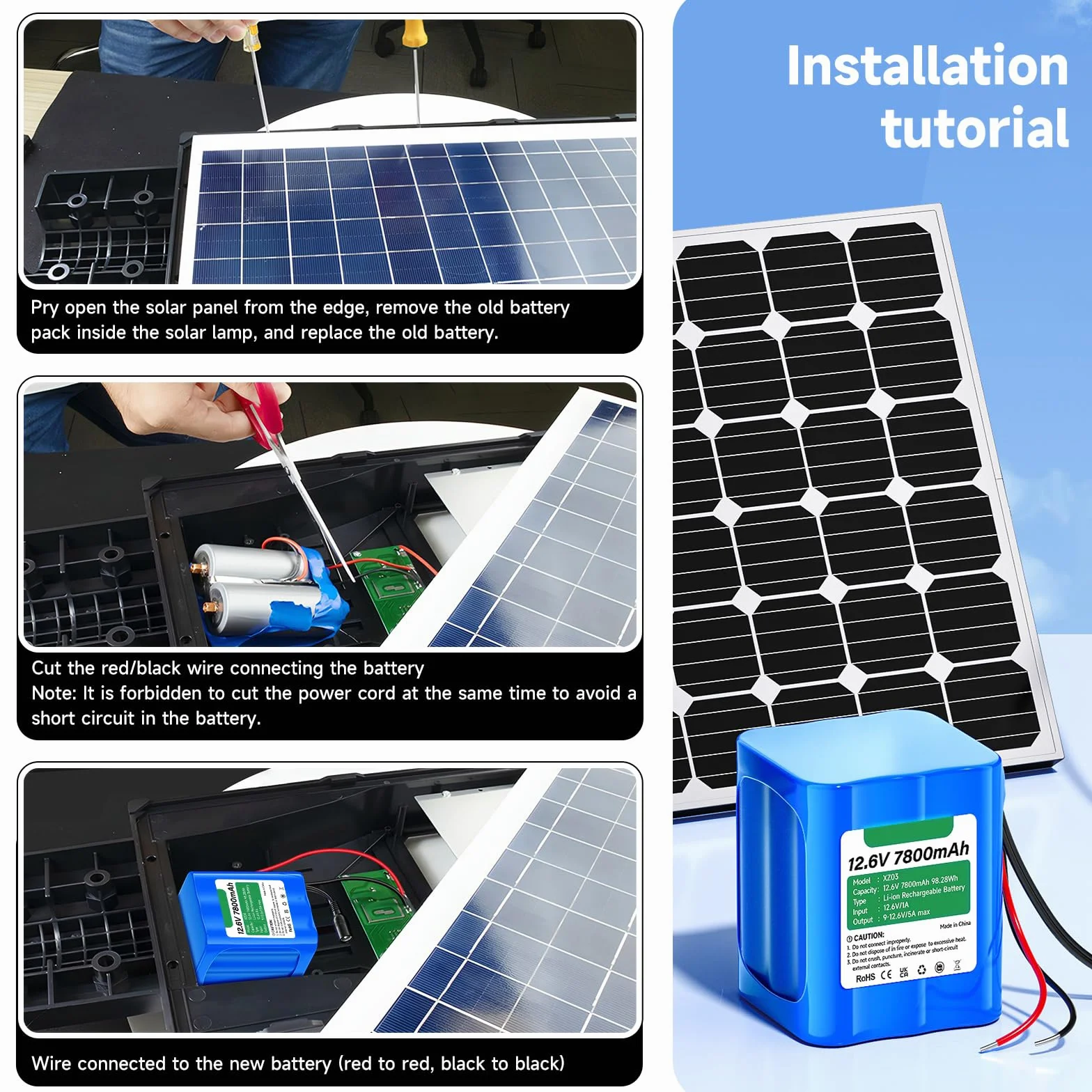 CITYORK 7800mAh 12,6V Batteria agli ioni di litio ricaricabile per Lampioni solari da esterno, telecamere CCTV, videocamere, lettori MP3, strisce LED e altro ancora