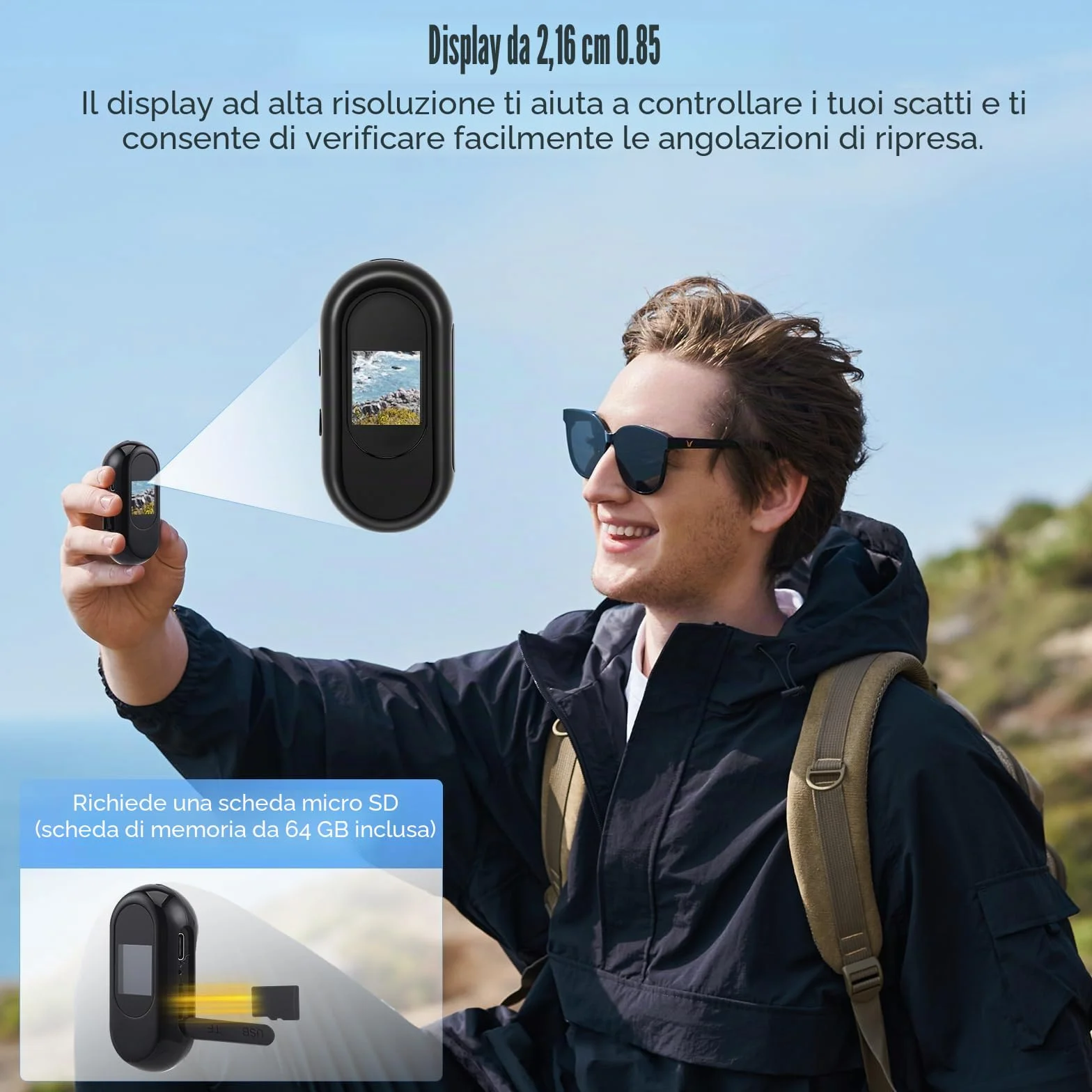 Action Camera Mini Magnetica Portatile 1080P HD 64G 130° Grandangolo Senza Fili per Sport Esterni