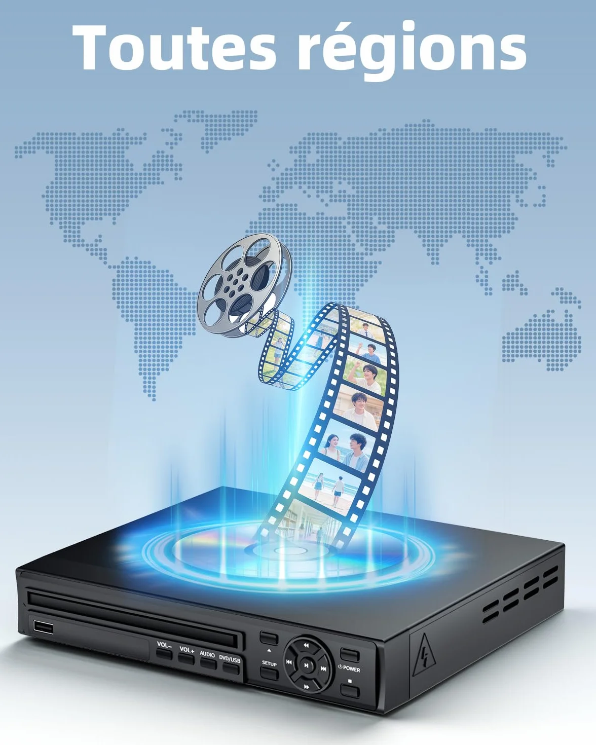 Desobry Lettore DVD per TV, Lettore DVD HD 1080p con sistema di lettura migliorato, Lettore DVD/CD Region Free con uscita HDMI e AV, Ripresa automatica, Telecomando