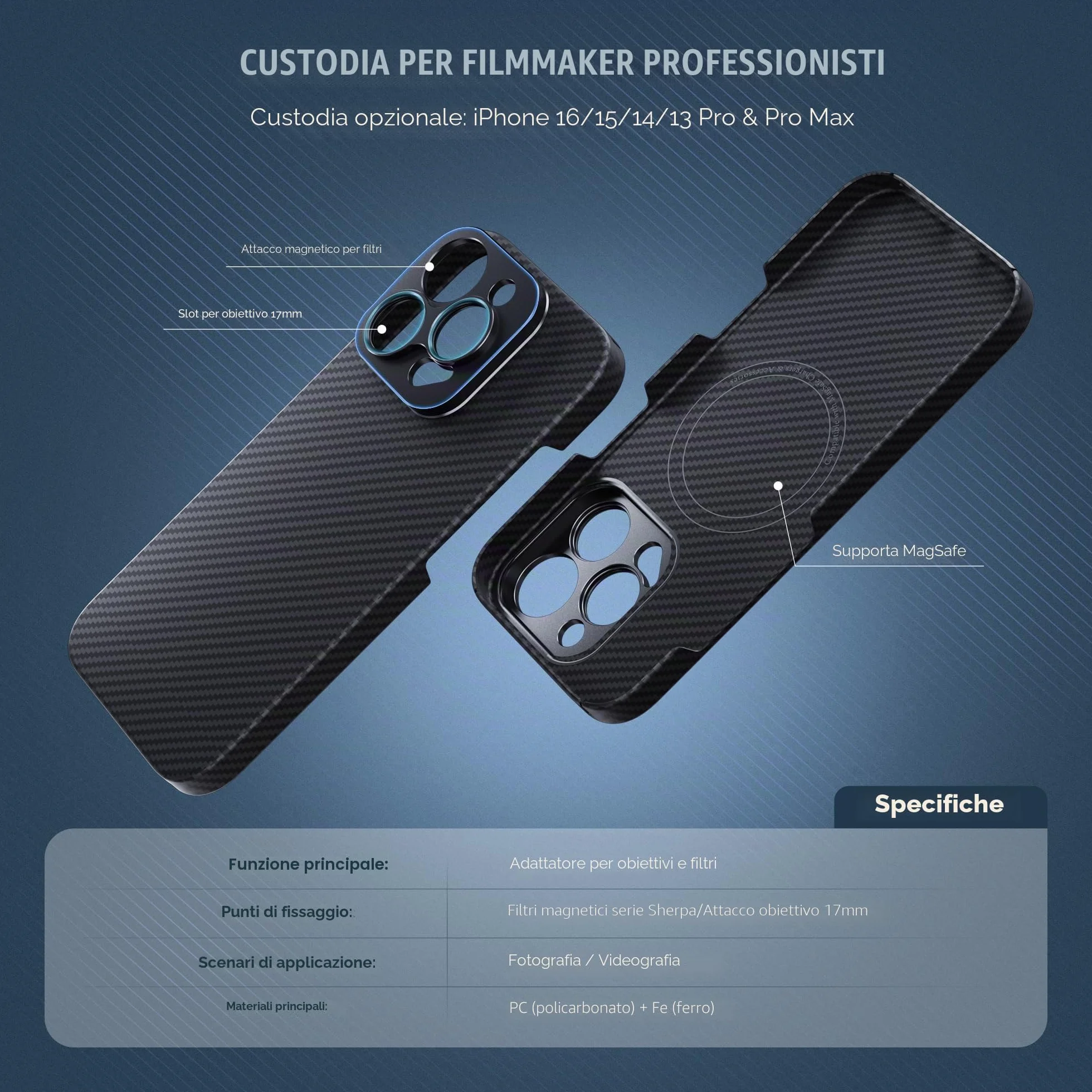 FREEWELL Custodia Pro Filmmaker per iPhone 16 Pro - Filtri magnetici e supporto obiettivo da 17 mm nero