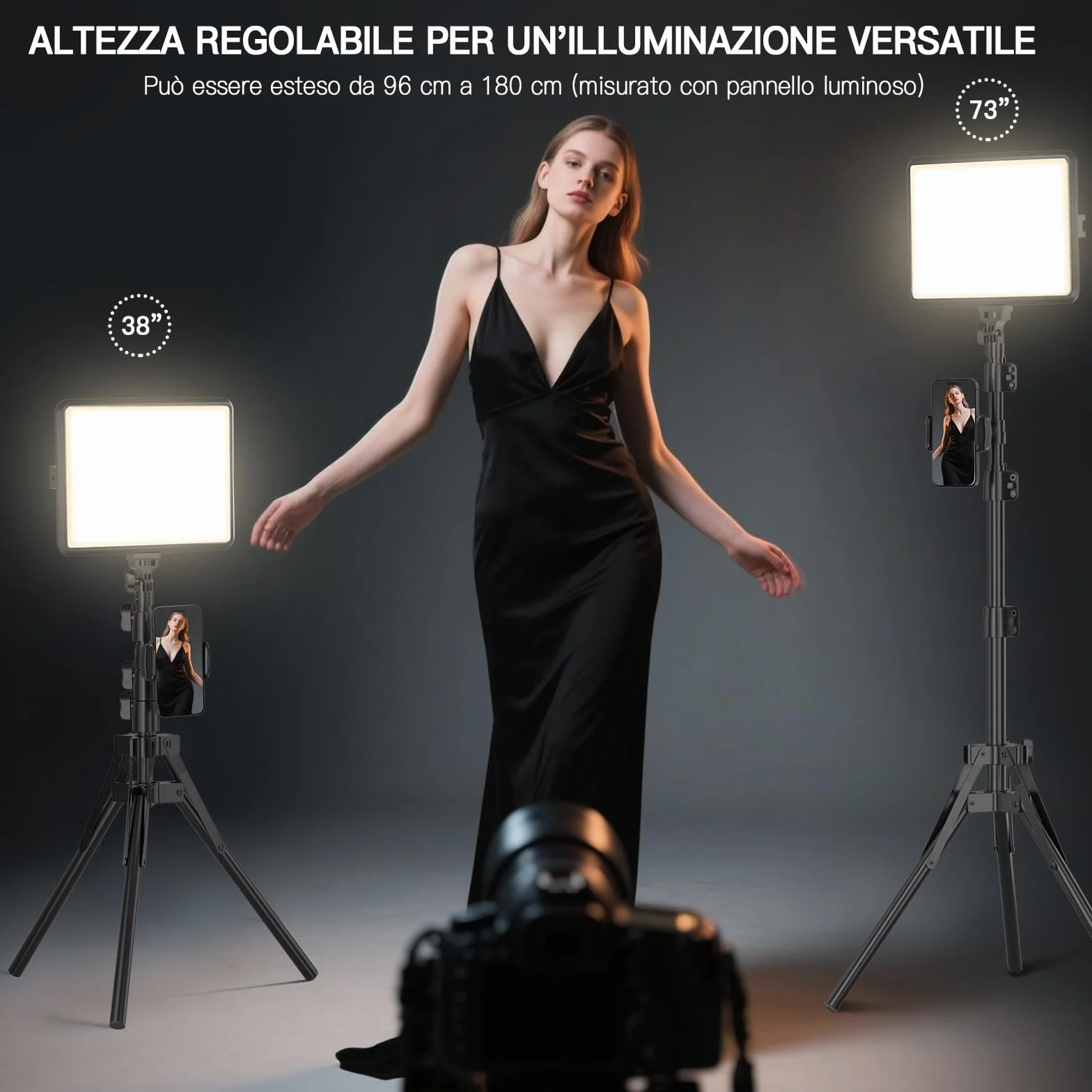 Kit di 2 Luci Video a LED, Luce da Studio Dimmerabile 2800-6500K Kit con Supporto per Treppiede e Supporto per Telefono, Luce Flusso da 185,4 cm per Fotografia Foto di Prodotti, Personaggi, Youtube